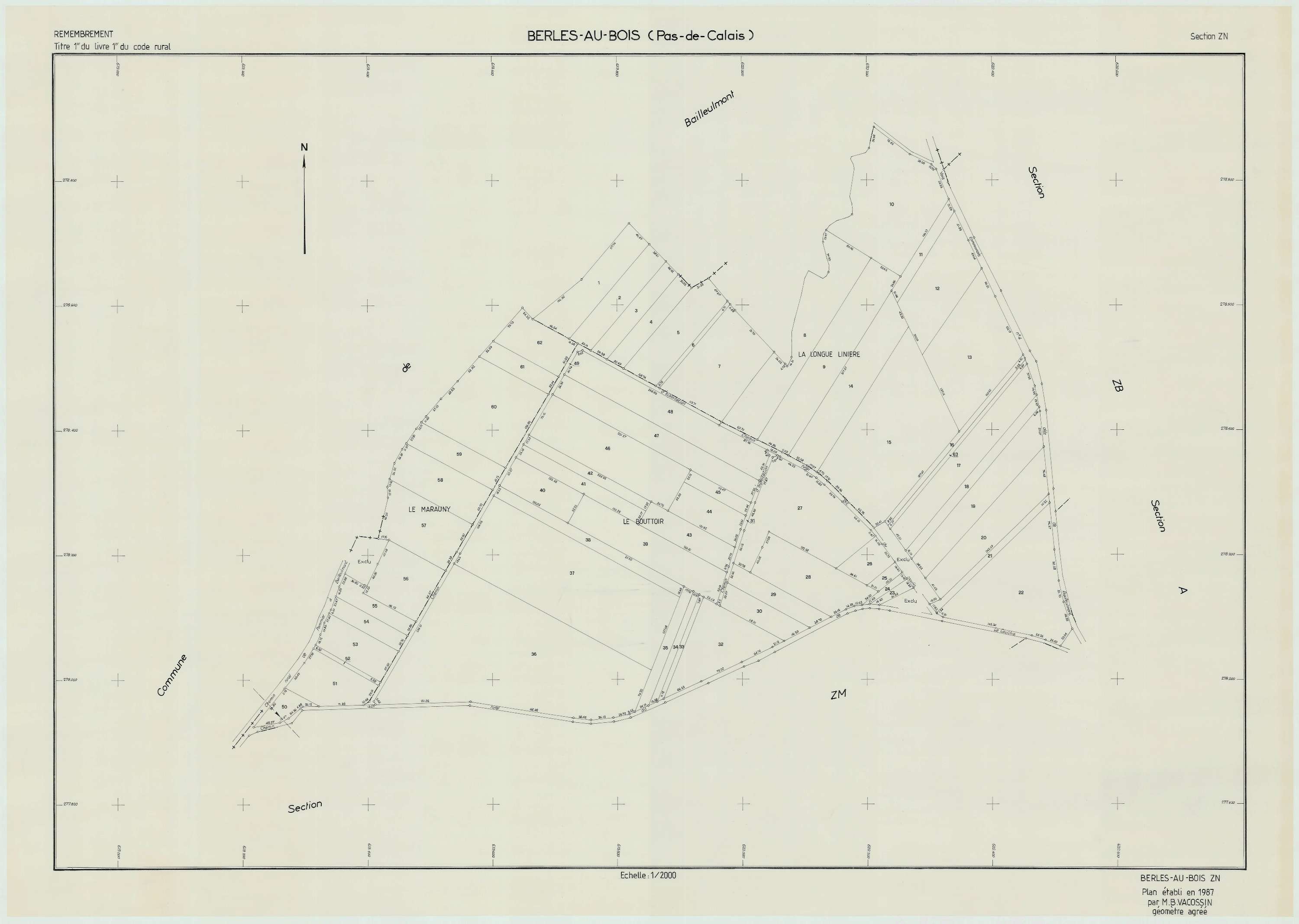 Berles-au-Bois - Plan de remembrement : section ZN.
