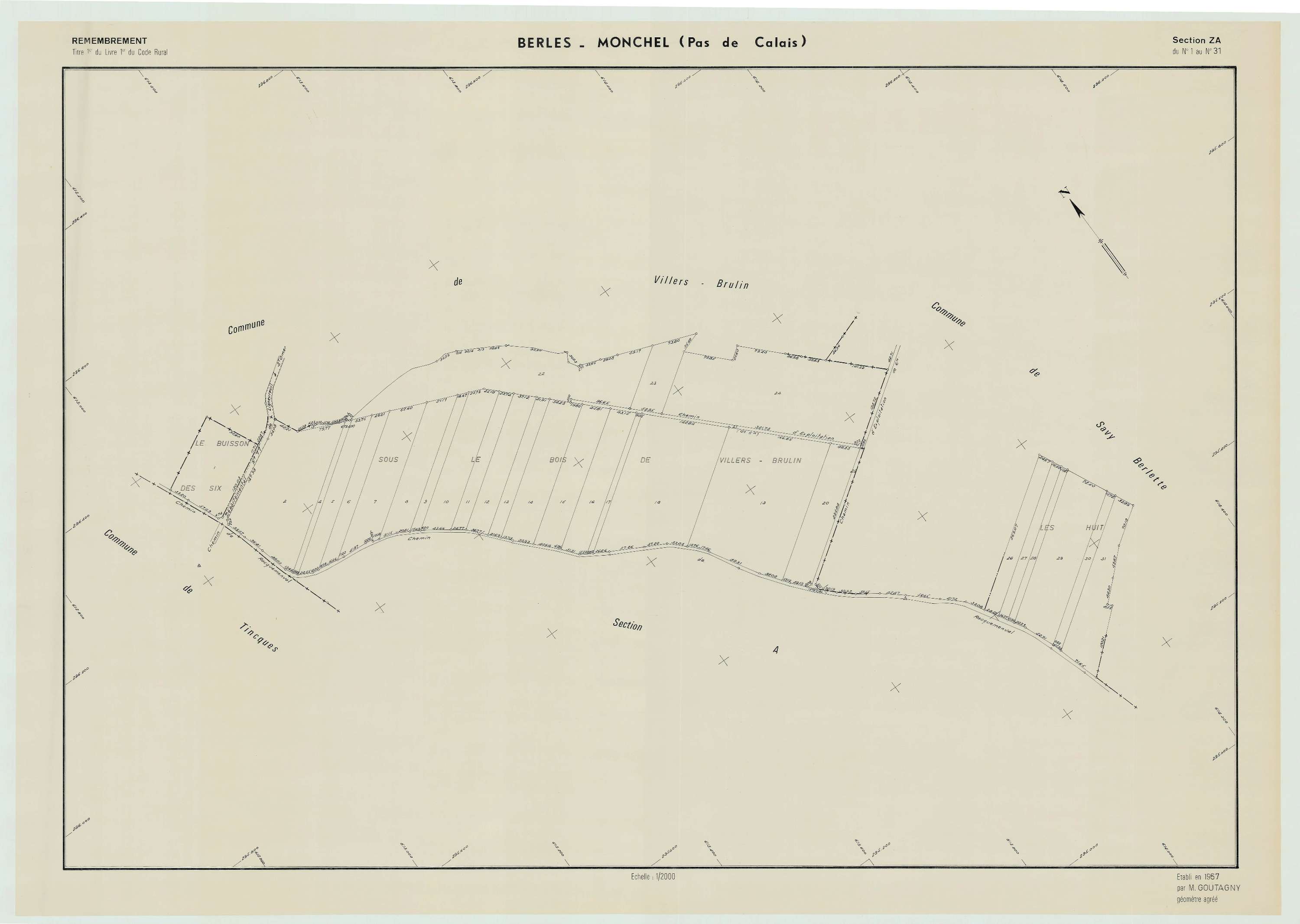 Berles-Monchel - Plan de remembrement : section ZA.