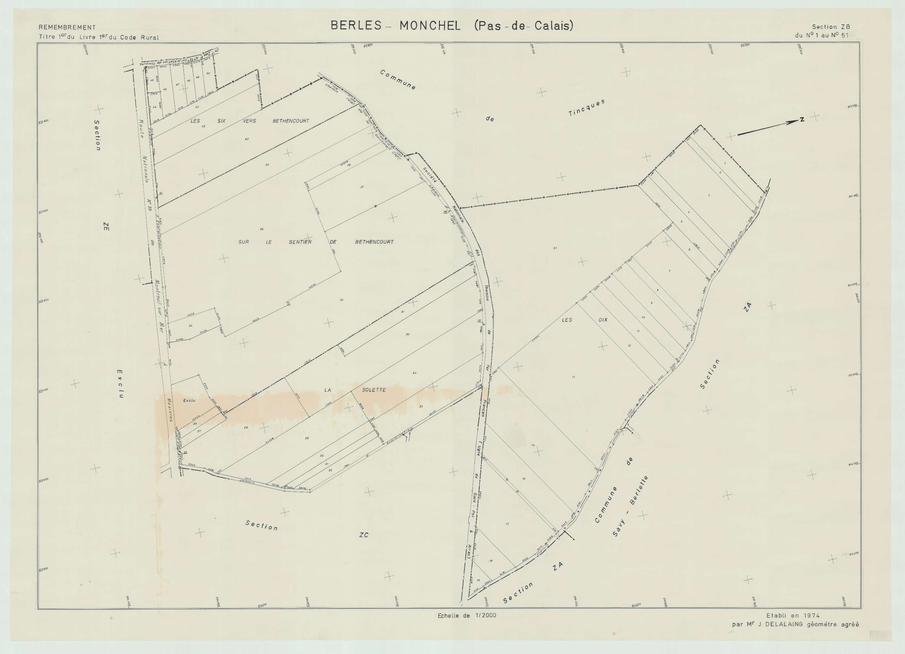 Berles-Monchel - Plan de remembrement : section ZB.