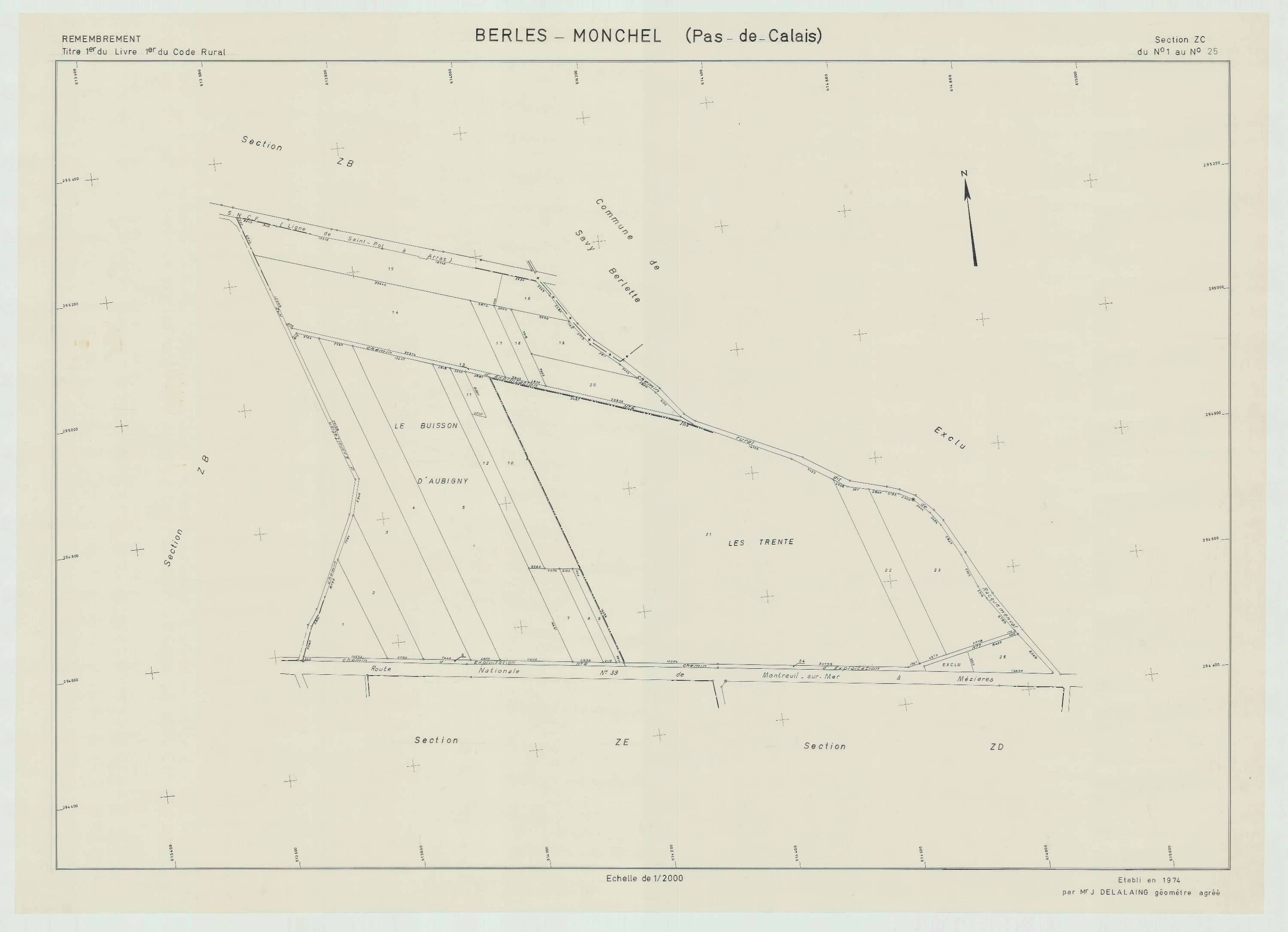 Berles-Monchel - Plan de remembrement : section ZC.