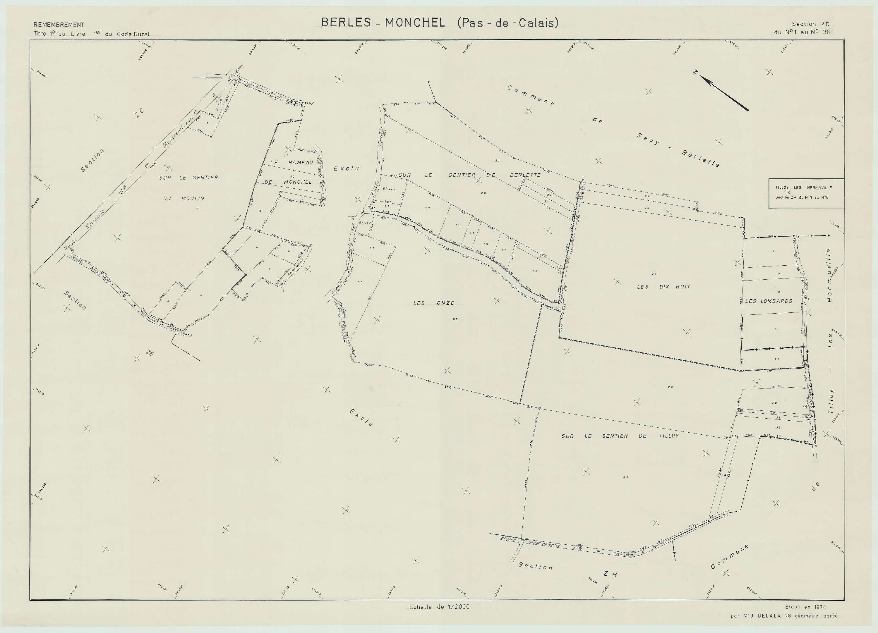 Berles-Monchel - Plan de remembrement : section ZD.