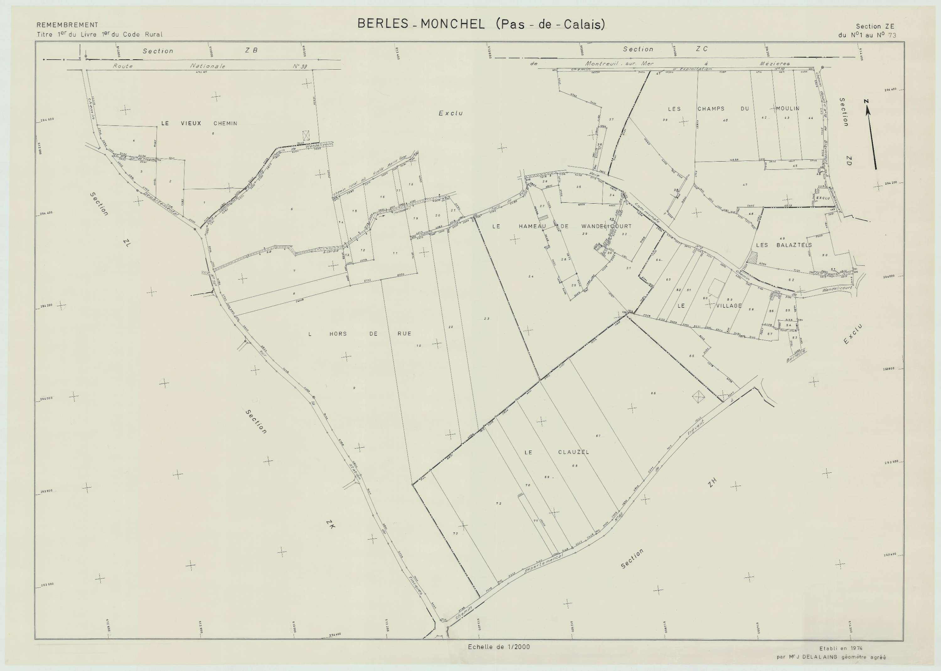 Berles-Monchel - Plan de remembrement : section ZE.