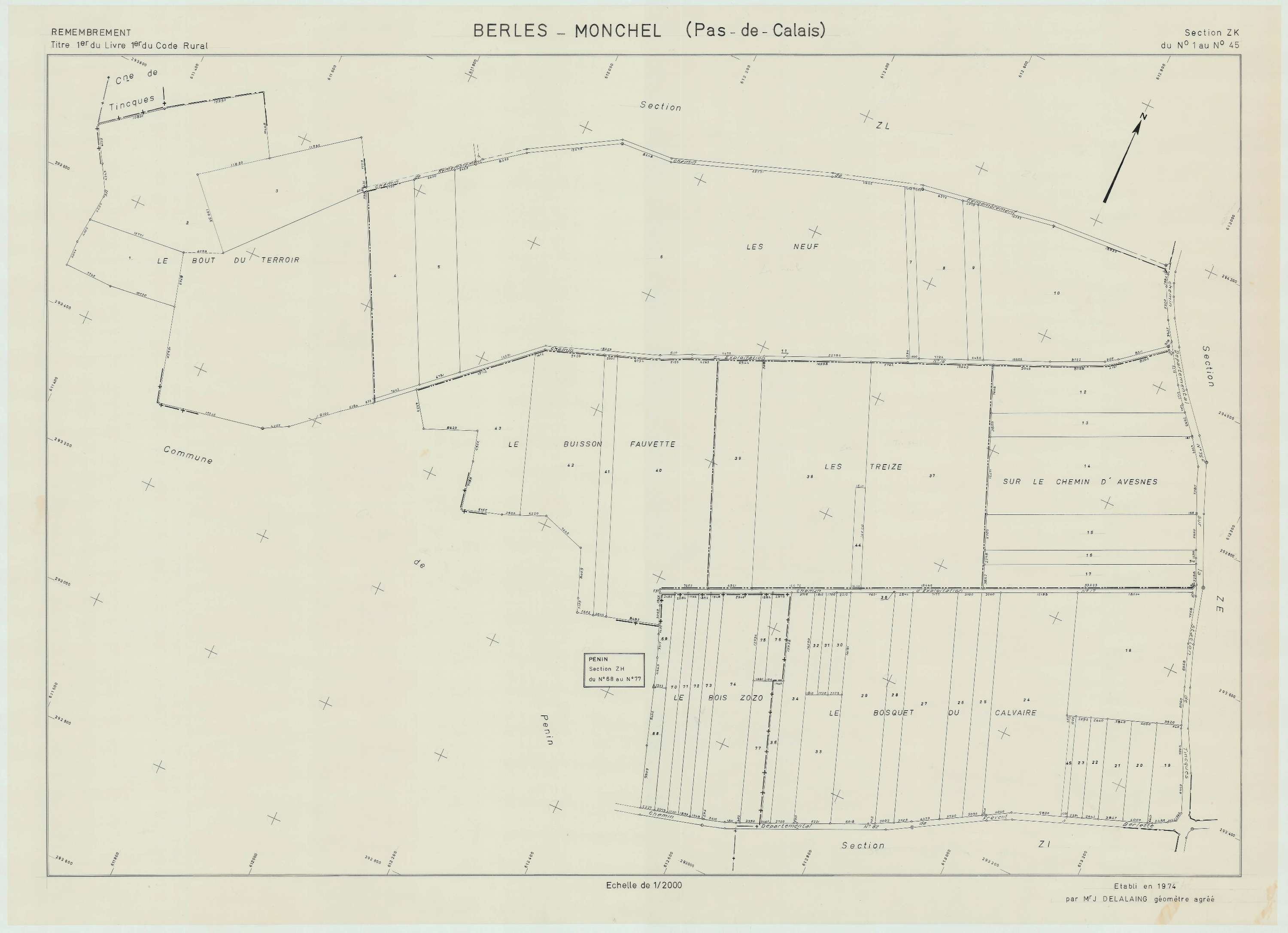 Berles-Monchel - Plan de remembrement : section ZK.