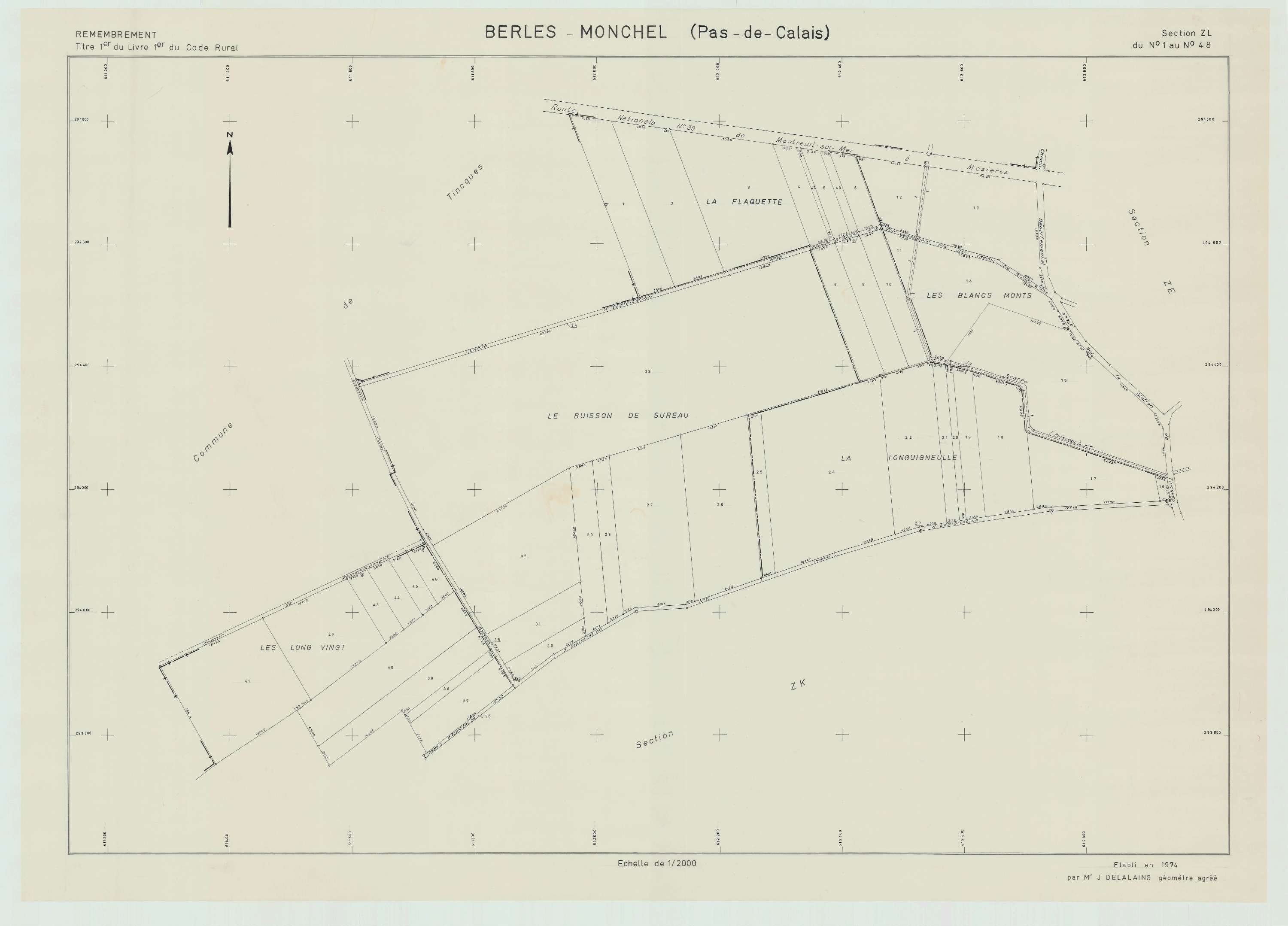 Berles-Monchel - Plan de remembrement : section ZL.