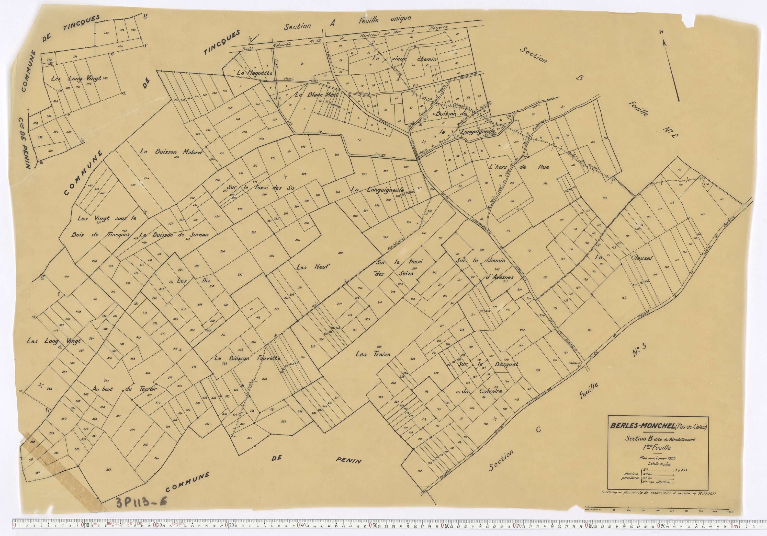 Berles-Monchel - Section B, feuille 1.