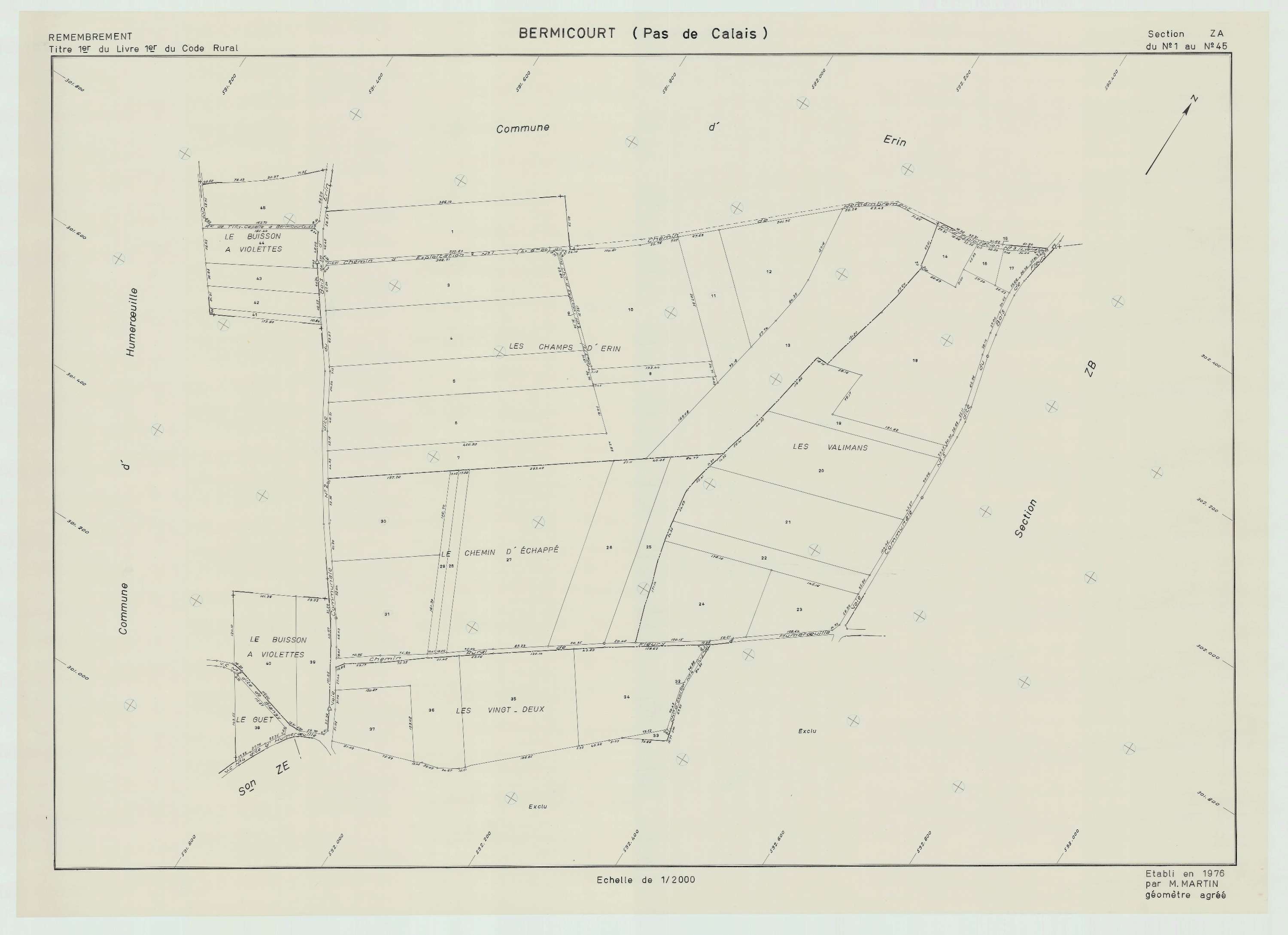 Bermicourt - Plan de remembrement : section ZA.
