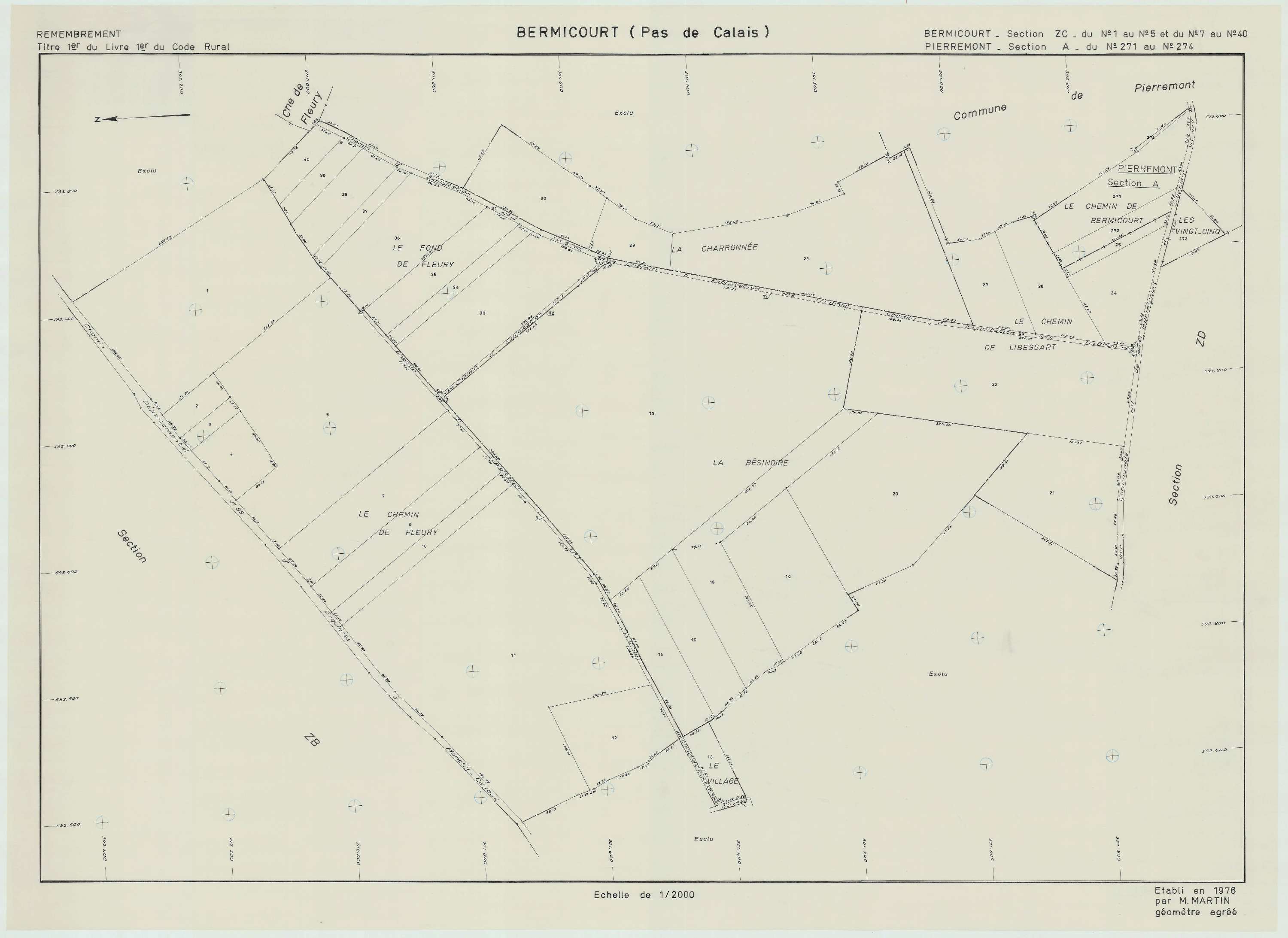 Bermicourt - Plan de remembrement : section ZC.