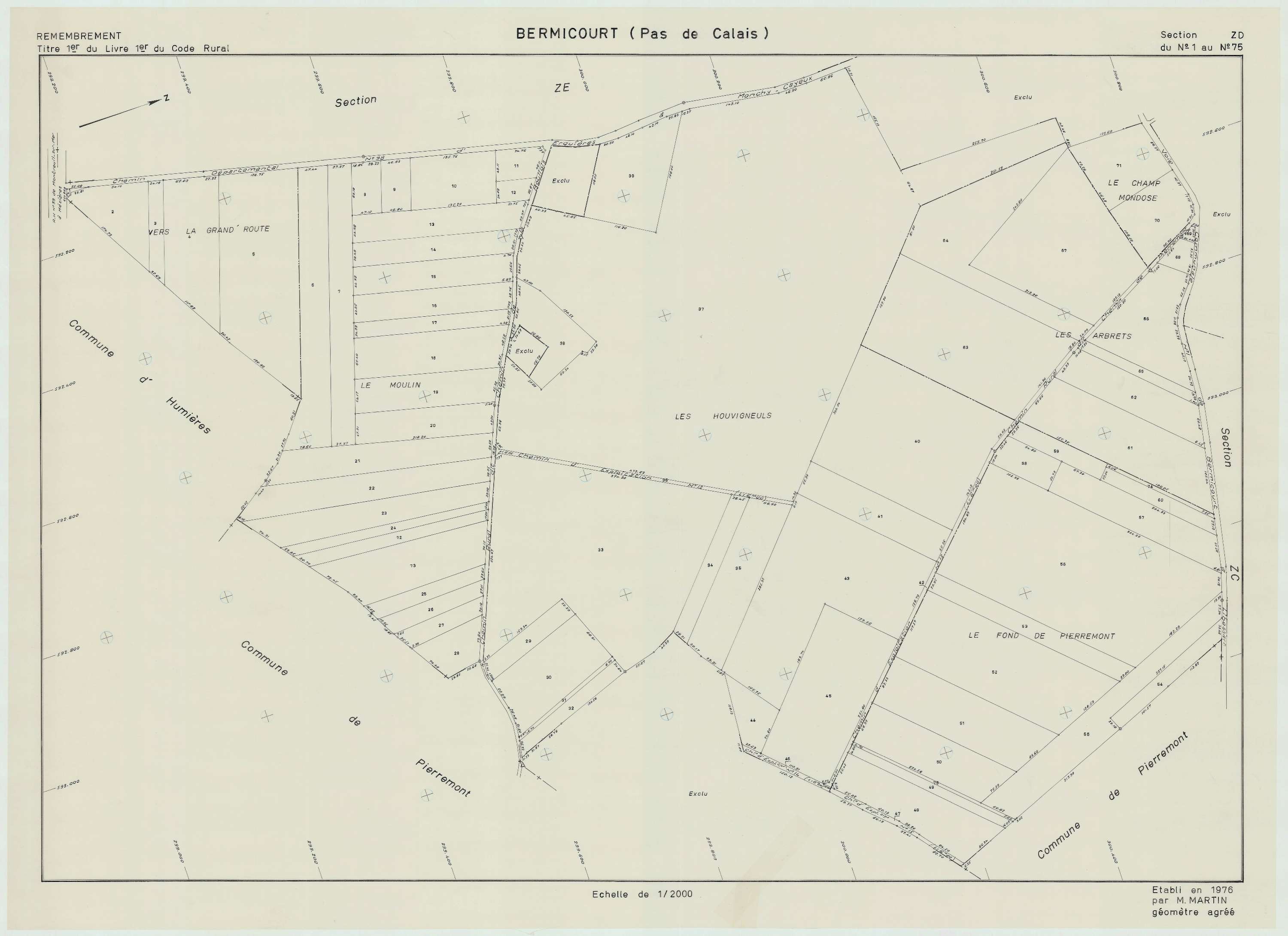Bermicourt - Plan de remembrement : section ZD.