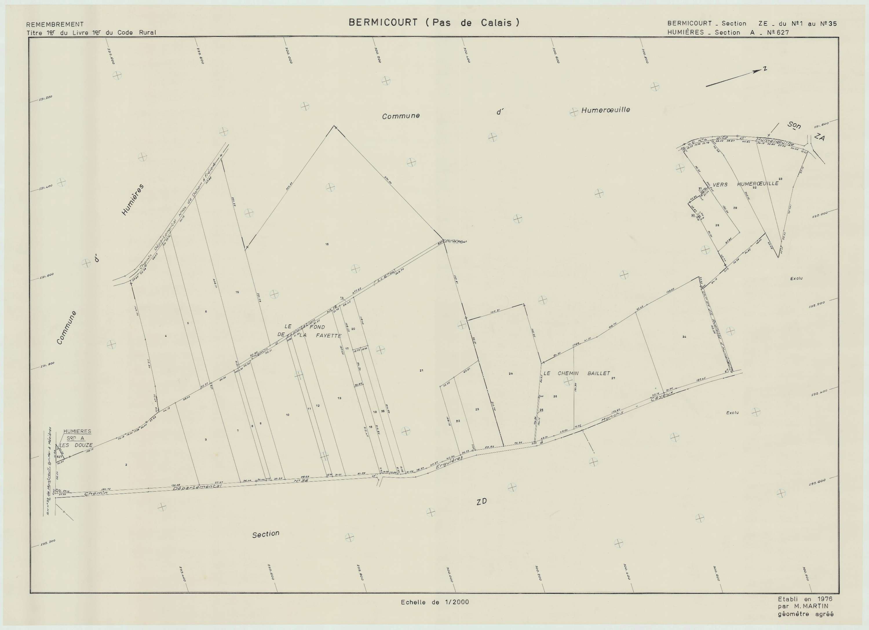Bermicourt - Plan de remembrement : section ZE.