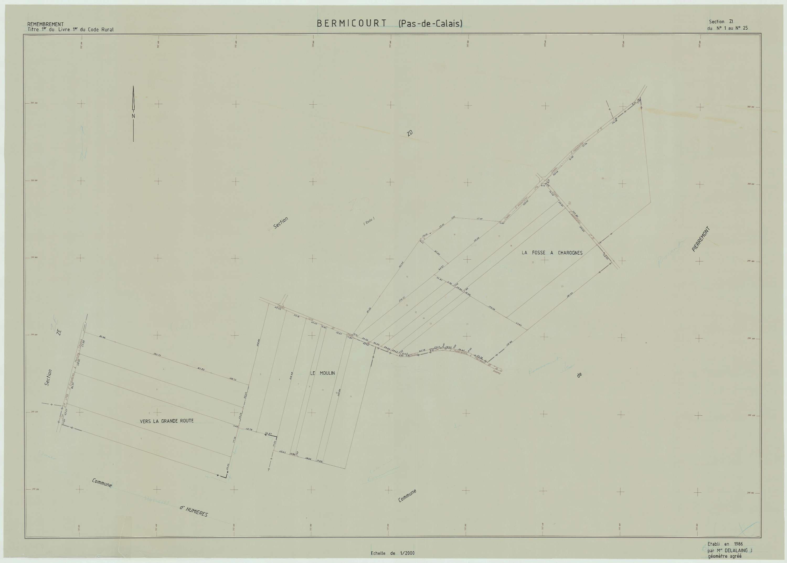Bermicourt - Plan de remembrement : section ZI.