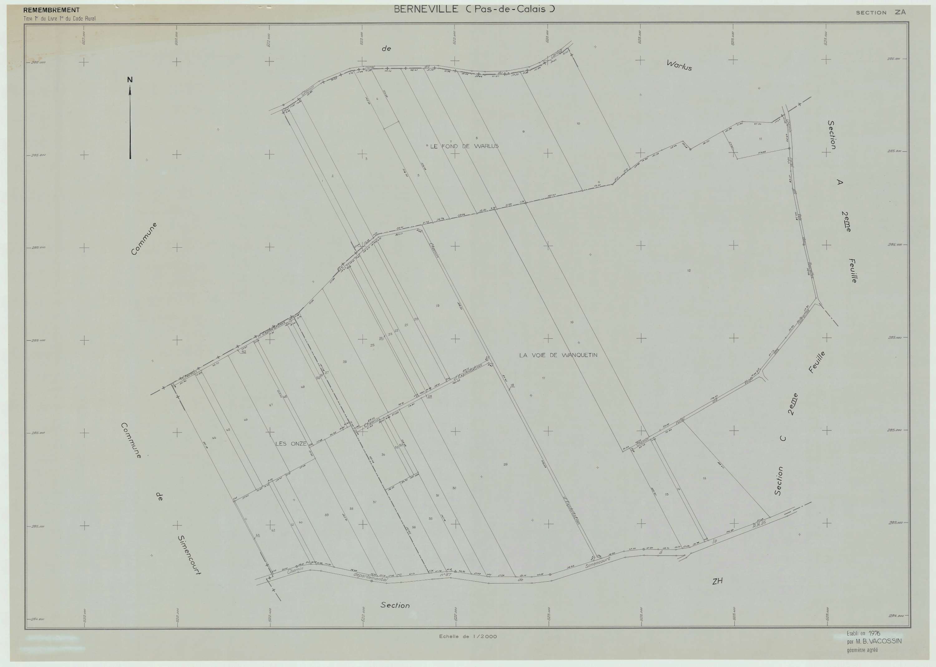 Berneville - Plan de remembrement : section ZA.