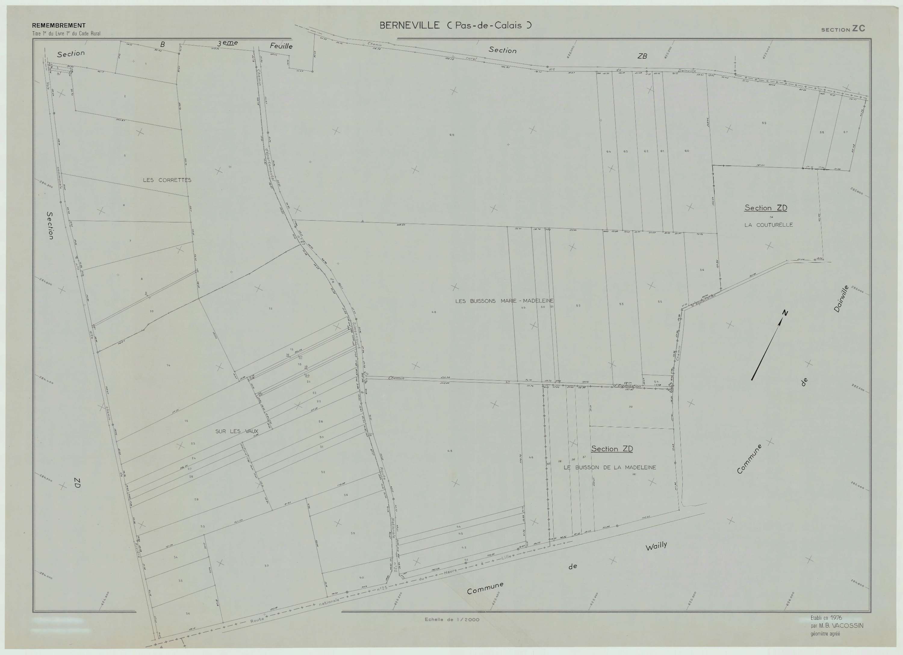 Berneville - Plan de remembrement : section ZC.