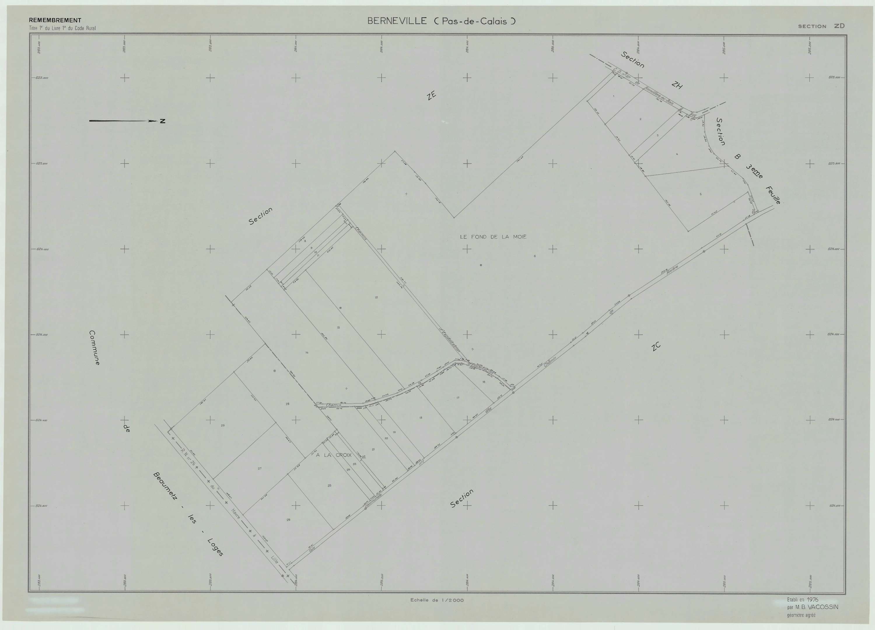 Berneville - Plan de remembrement : section ZD.