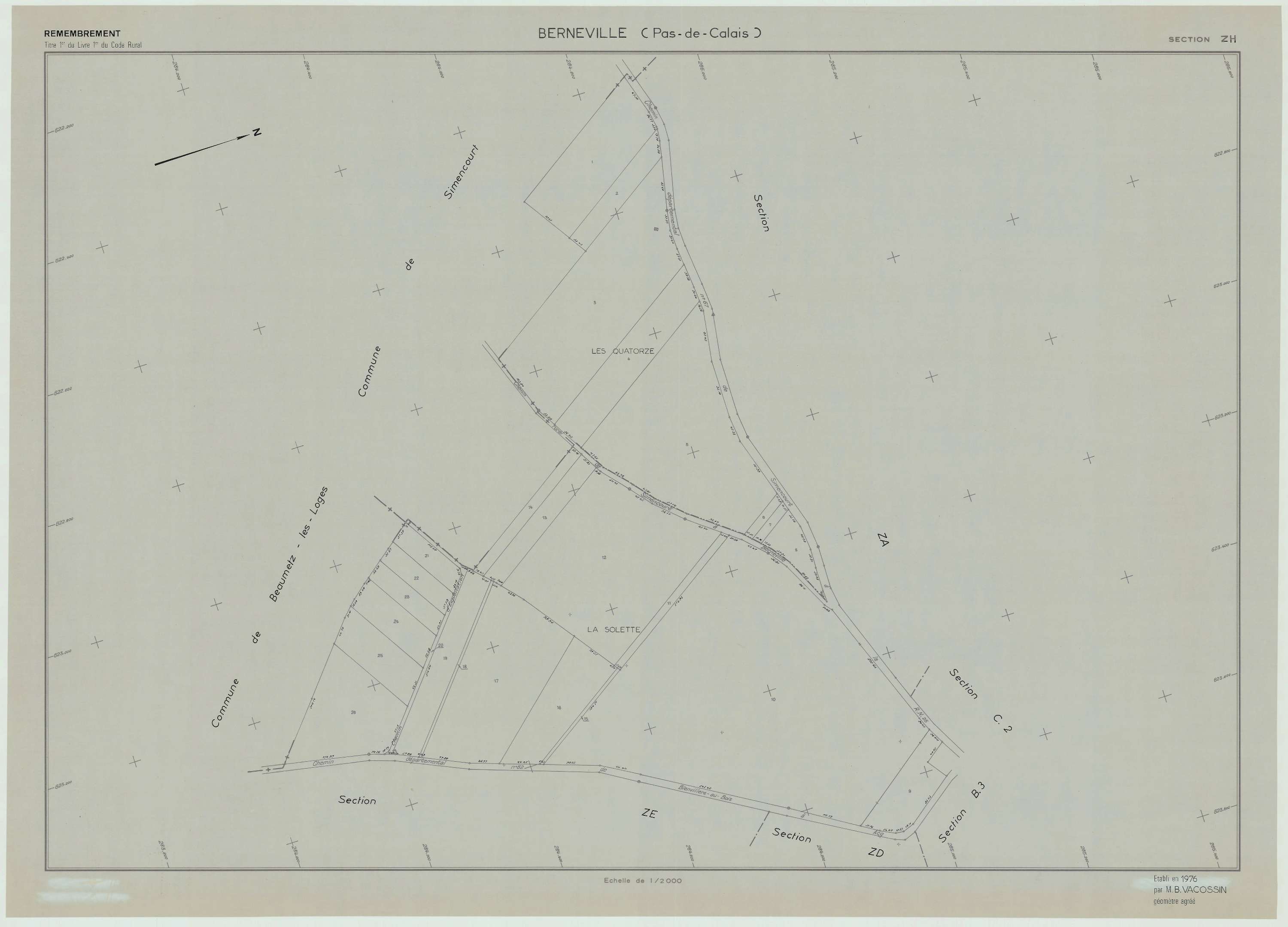 Berneville - Plan de remembrement : section ZH.