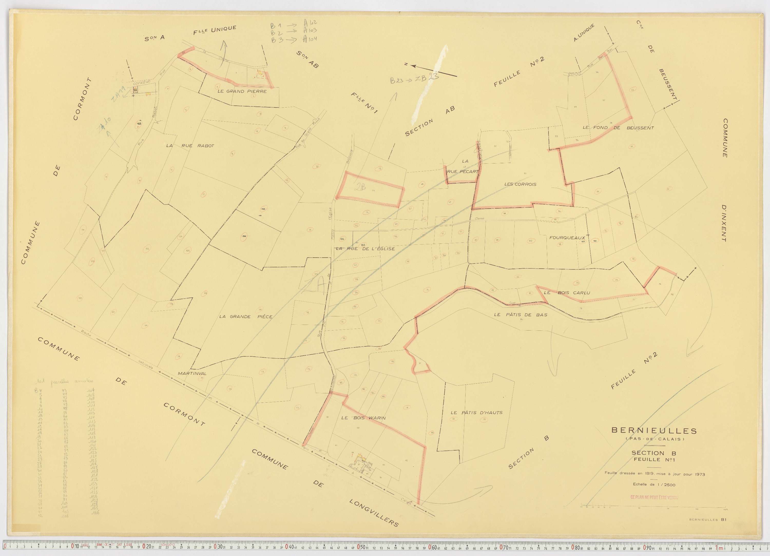 Bernieulles - Section B, feuille 1.