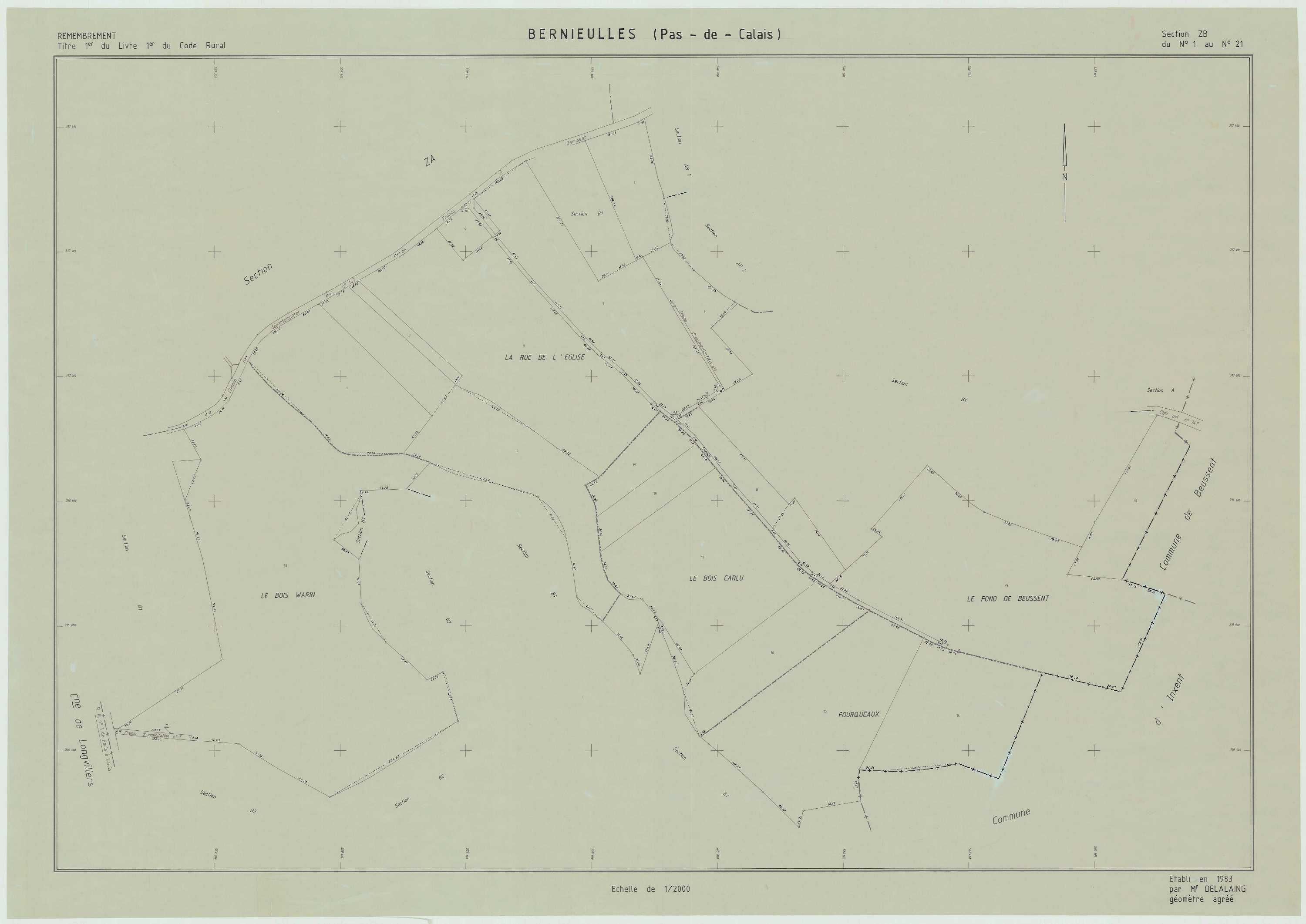 Bernieulles - Plan de remembrement : section ZB.