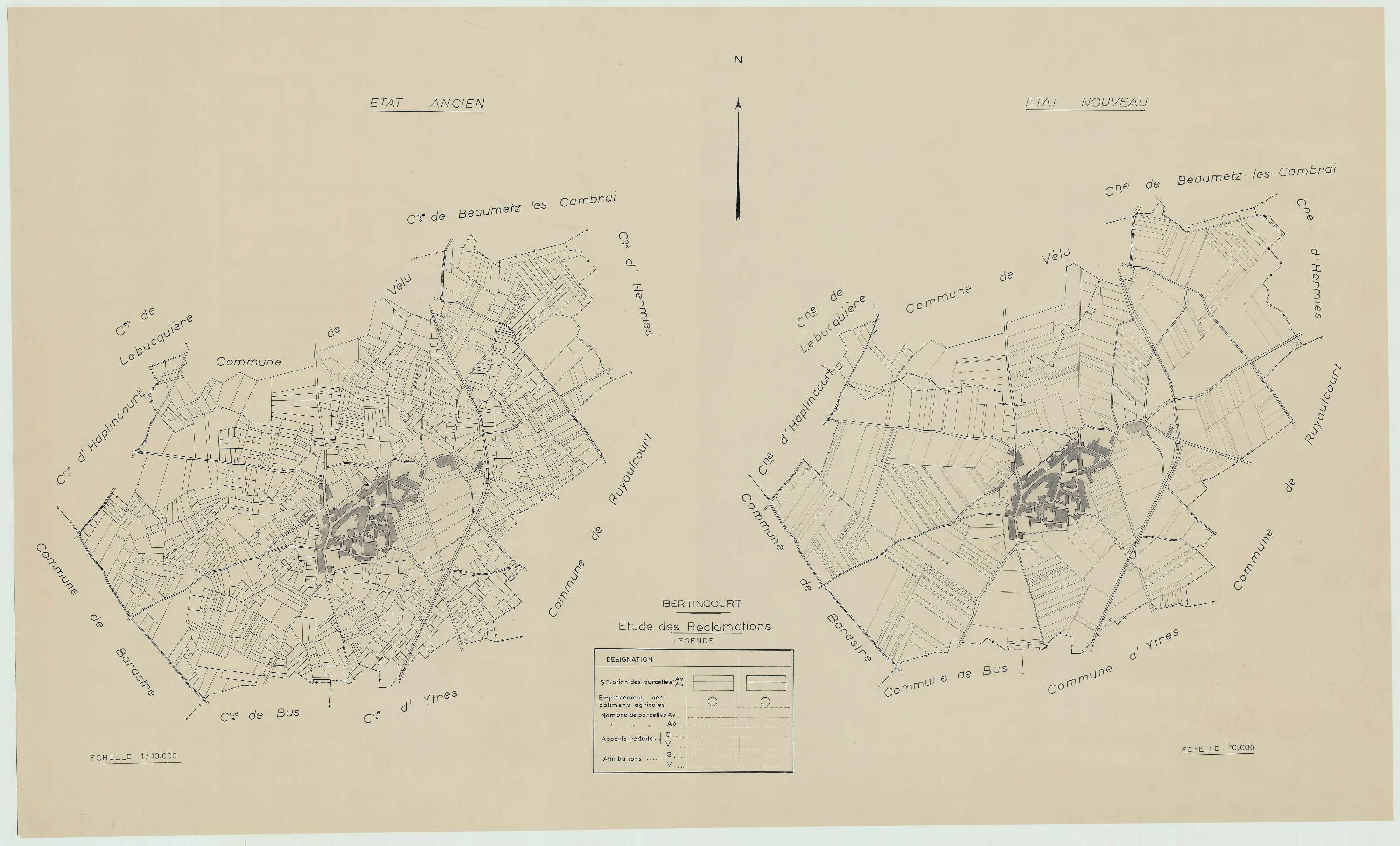 Bertincourt - Plan cadastral : tableau d'assemblage antérieur au remembrement.