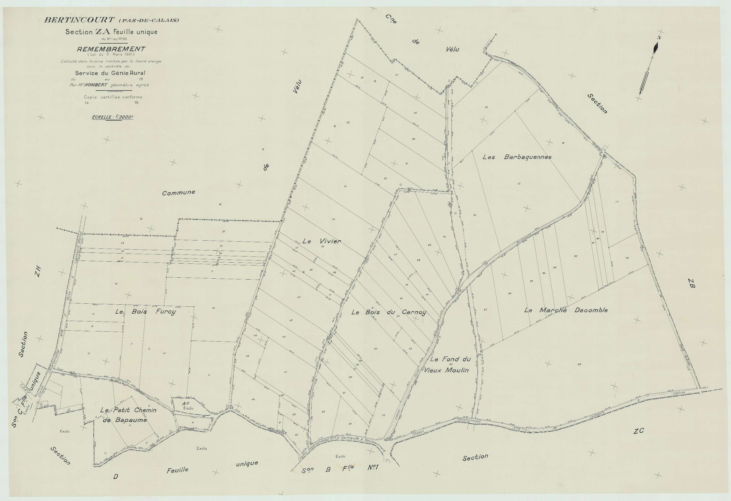 Bertincourt - Plan de remembrement : section ZA.