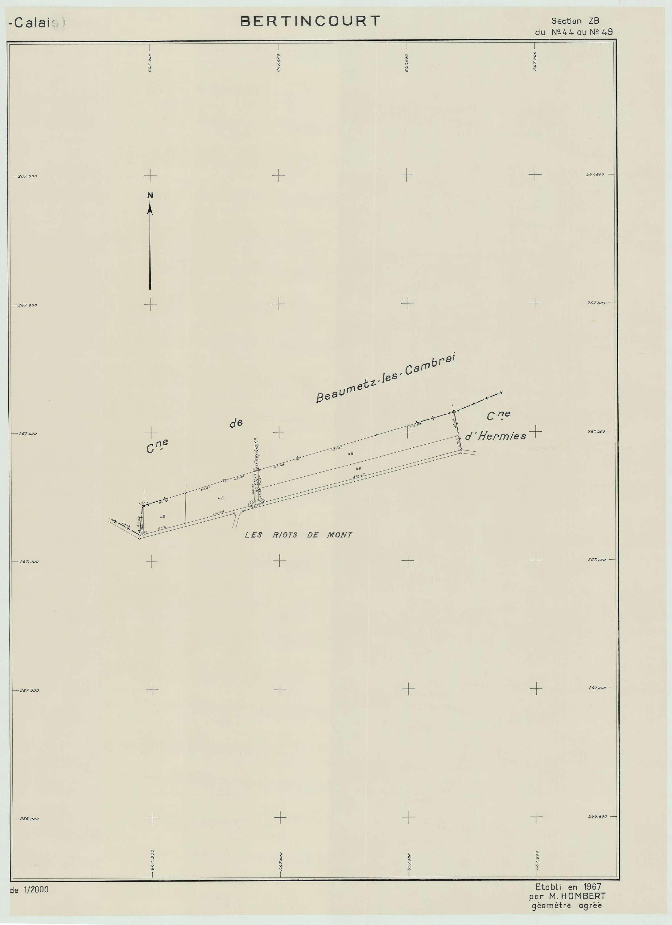 Bertincourt - Plan de remembrement : section ZB.