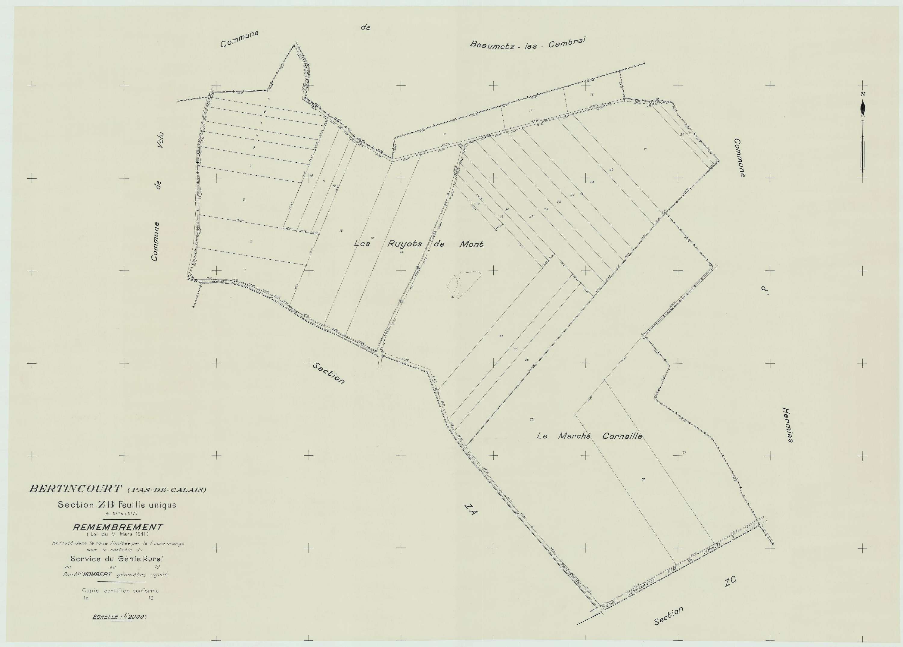 Bertincourt - Plan de remembrement : section ZB.
