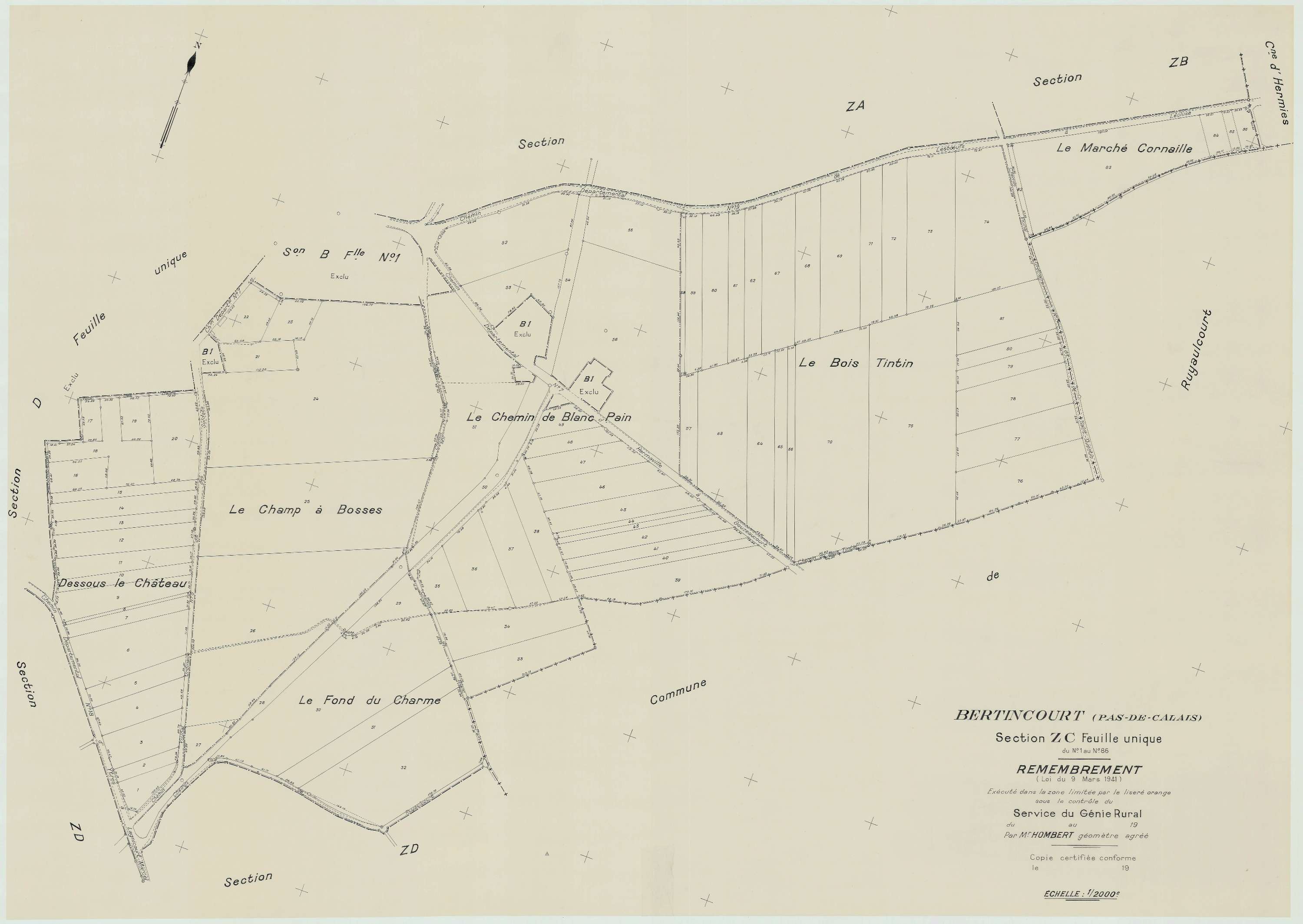Bertincourt - Plan de remembrement : section ZC.