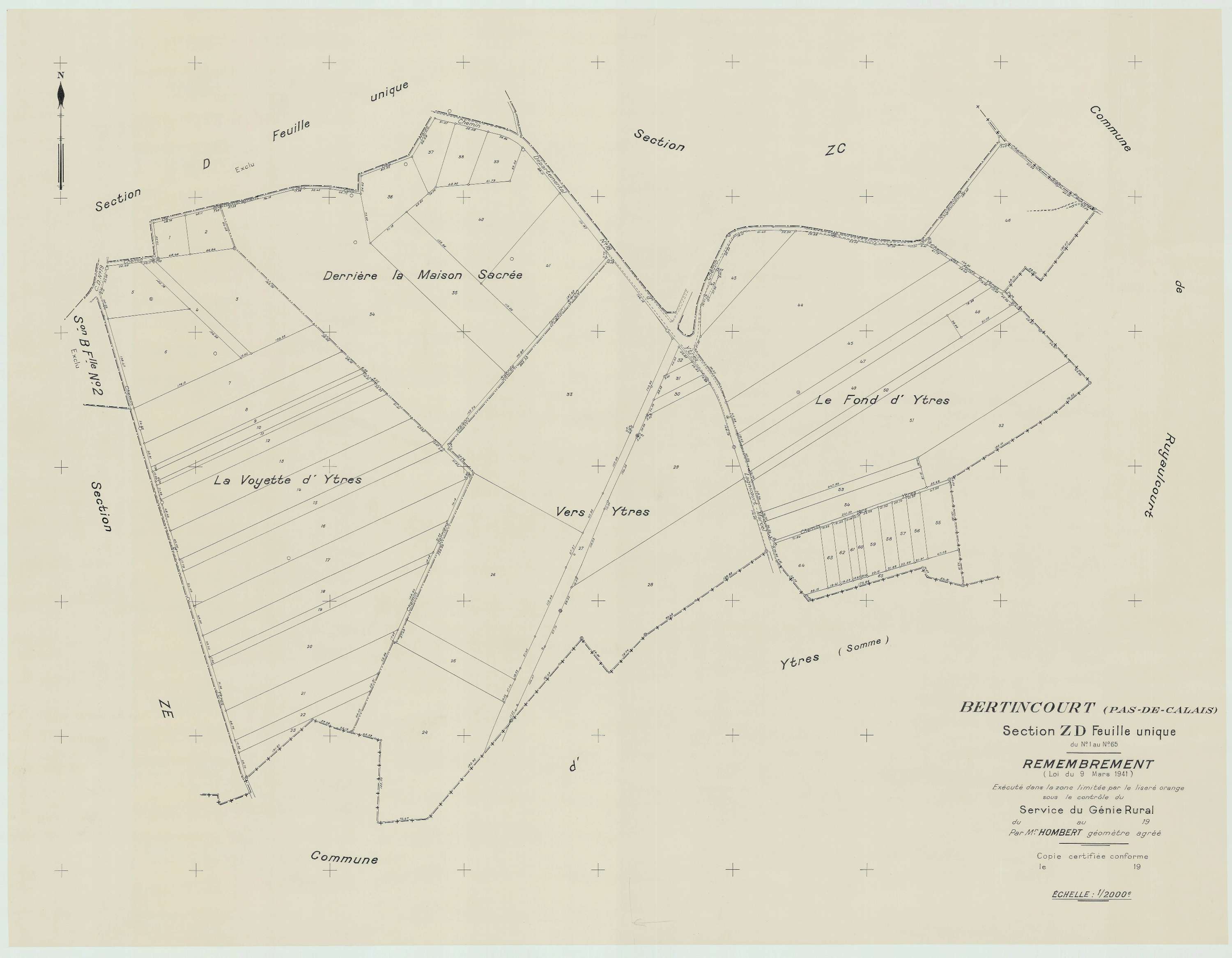 Bertincourt - Plan de remembrement : section ZD.