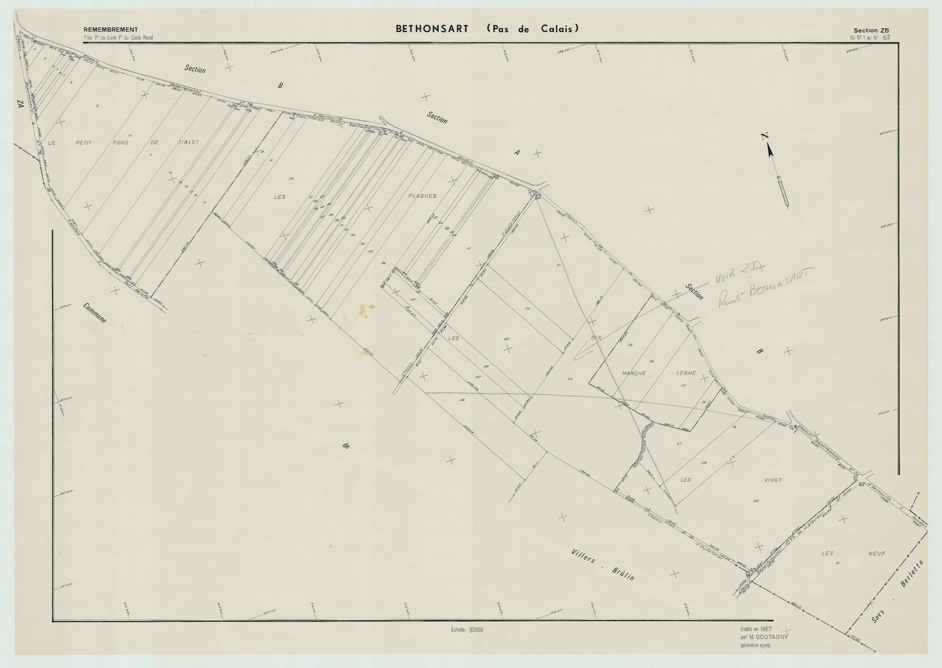 Béthonsart - Plan de remembrement : section ZB.