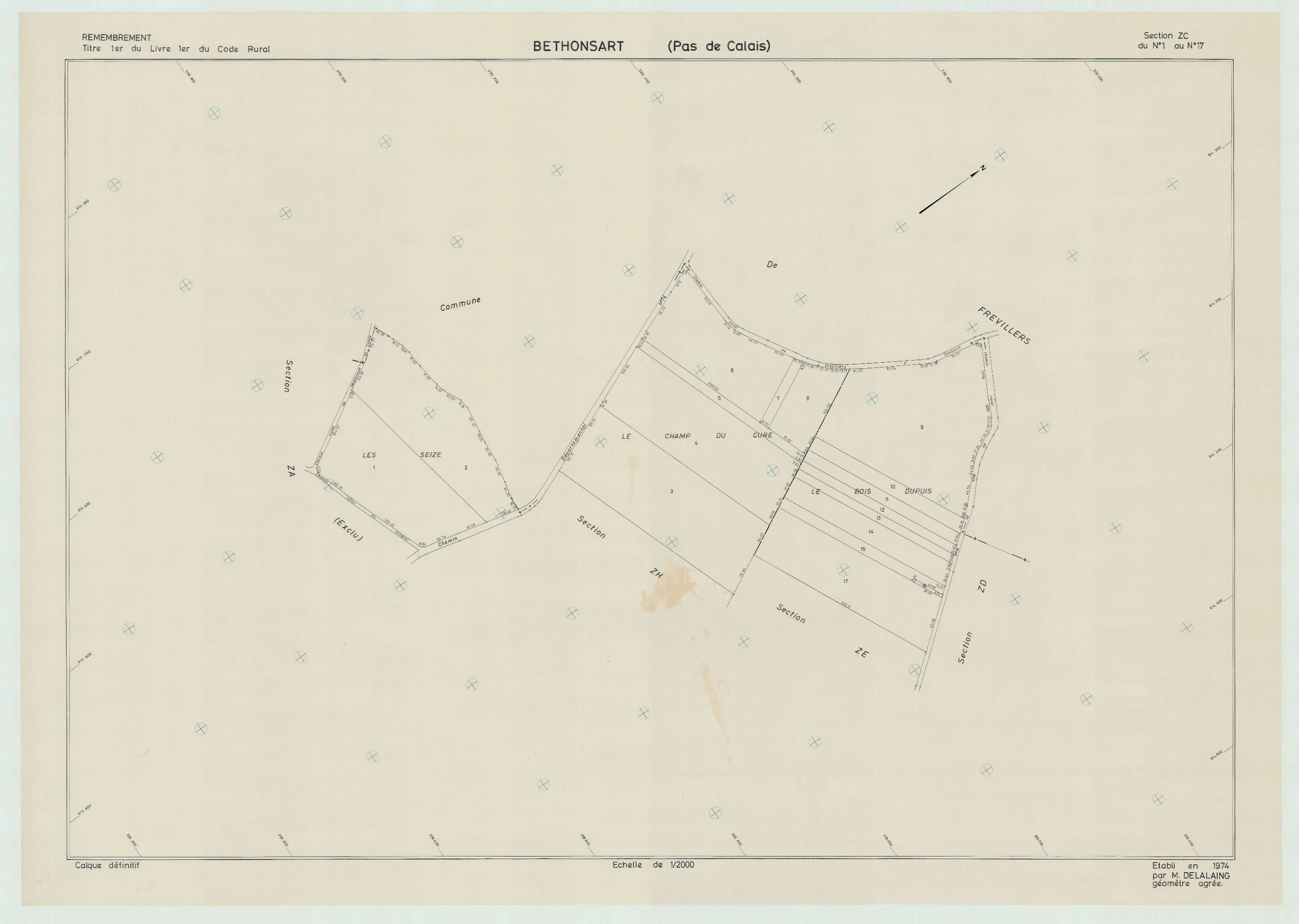 Béthonsart - Plan de remembrement : section ZC.