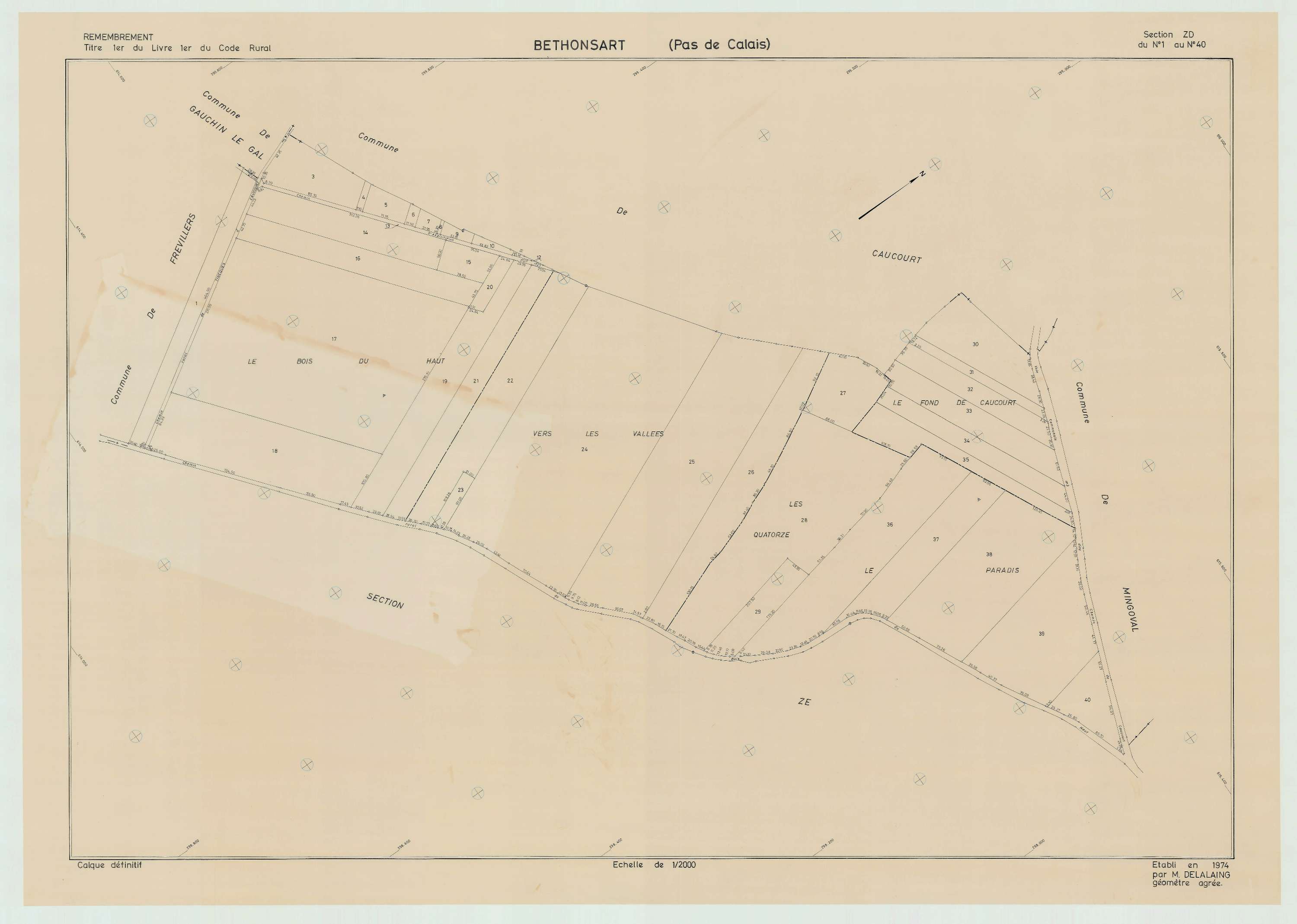 Béthonsart - Plan de remembrement : section ZD.