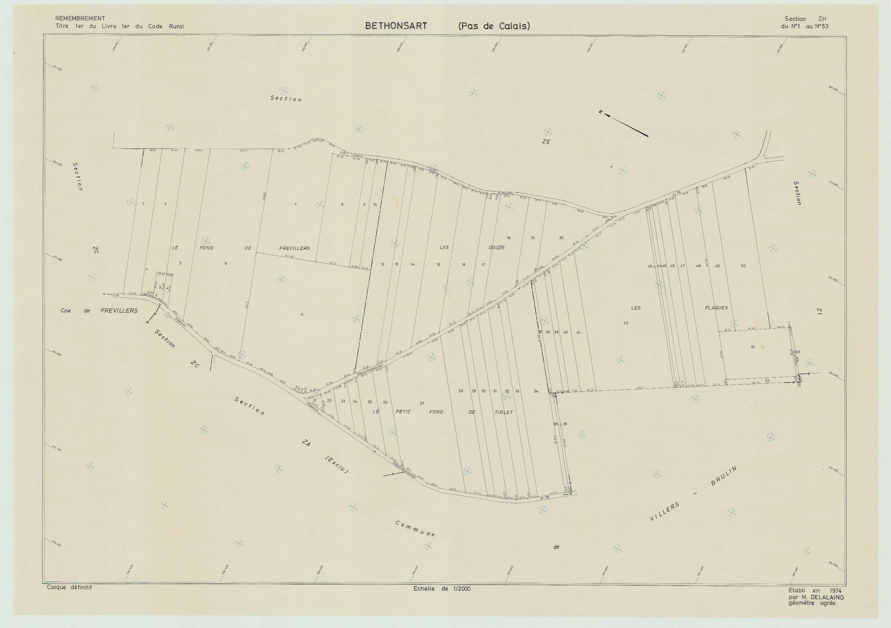 Béthonsart - Plan de remembrement : section ZH.