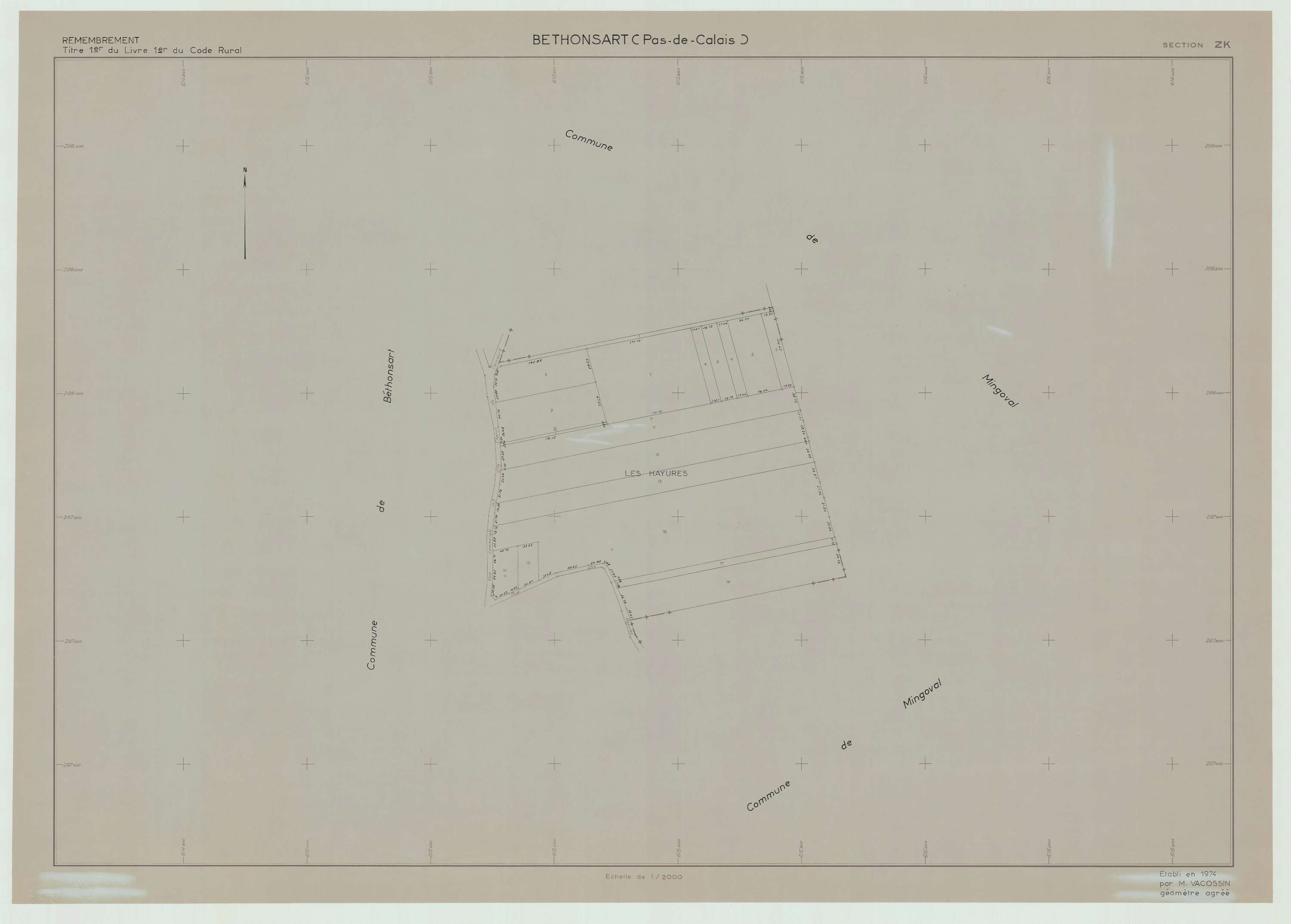 Béthonsart - Plan de remembrement : section ZK.