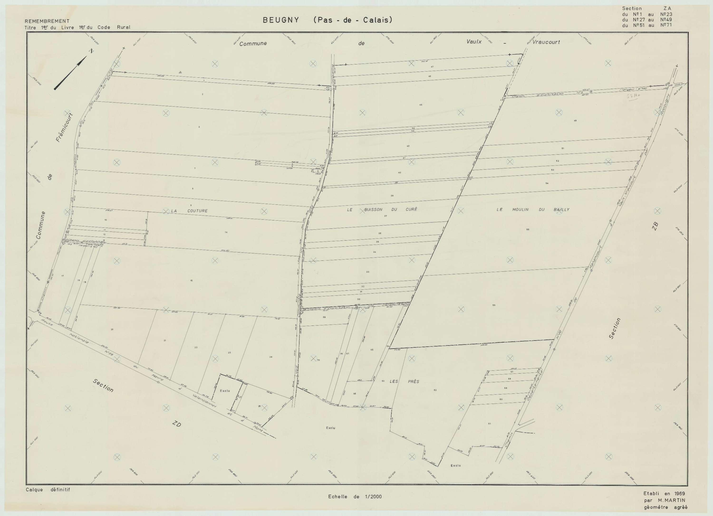 Beugny - Plan de remembrement : section ZA.