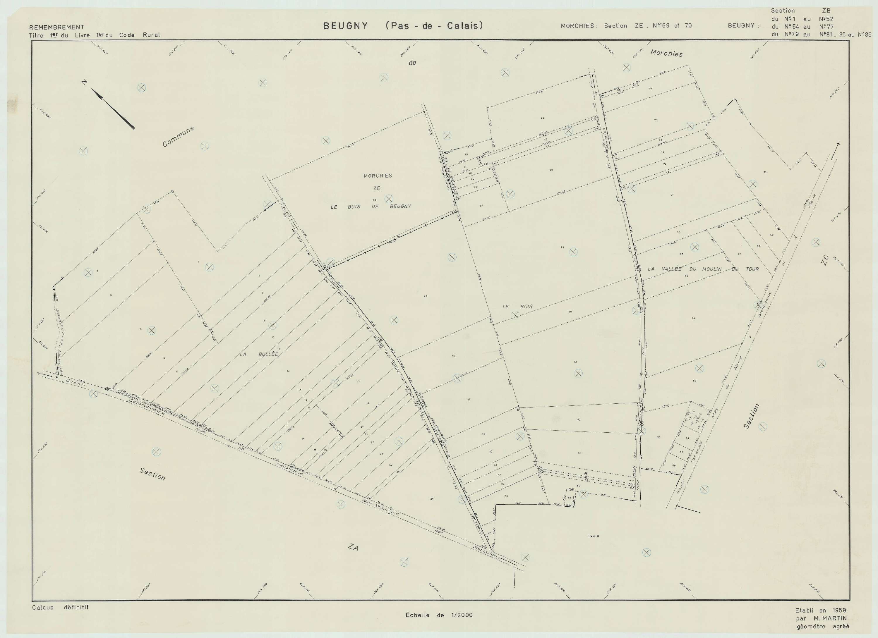Beugny - Plan de remembrement : section ZB.