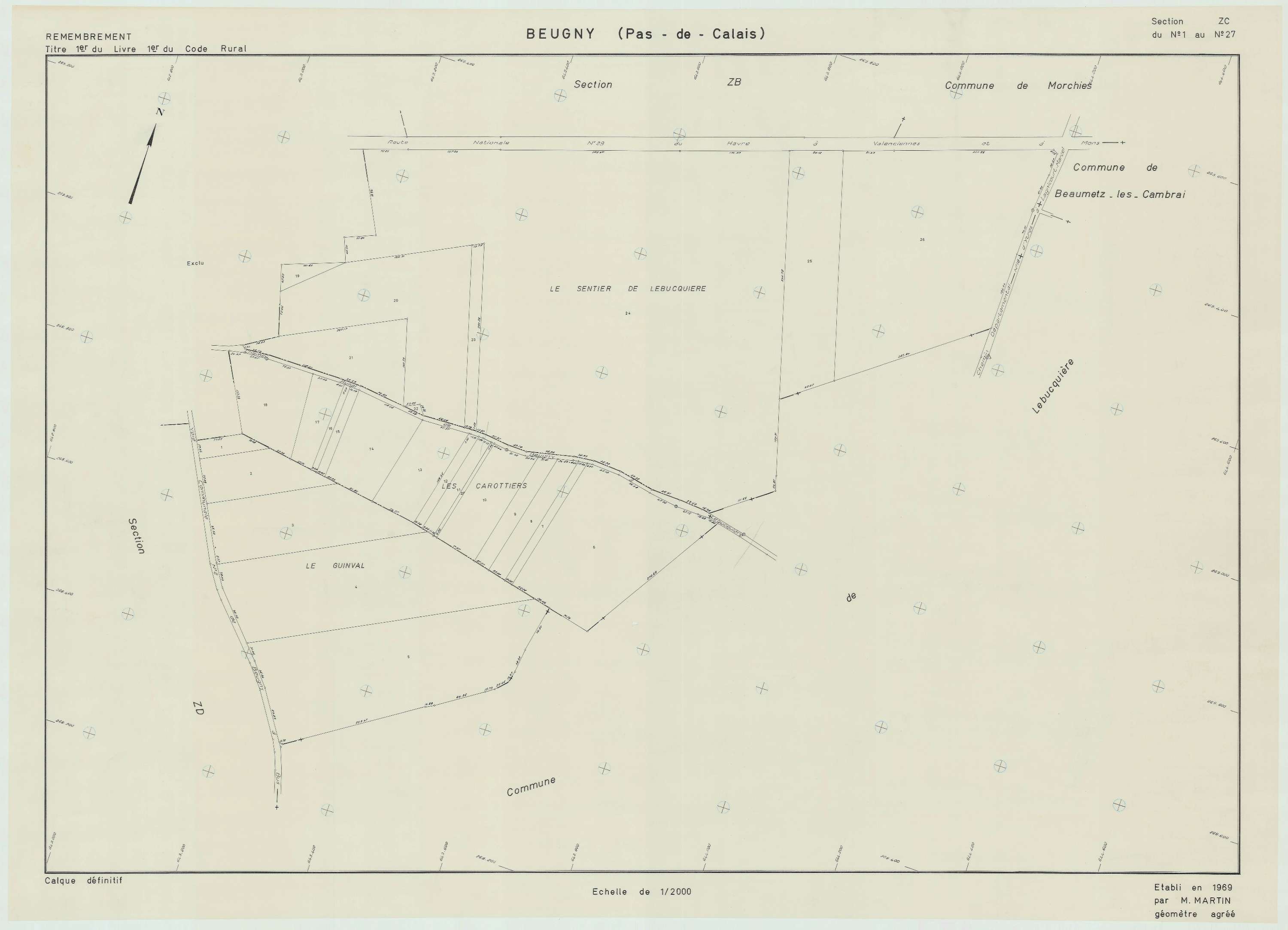 Beugny - Plan de remembrement : section ZC.
