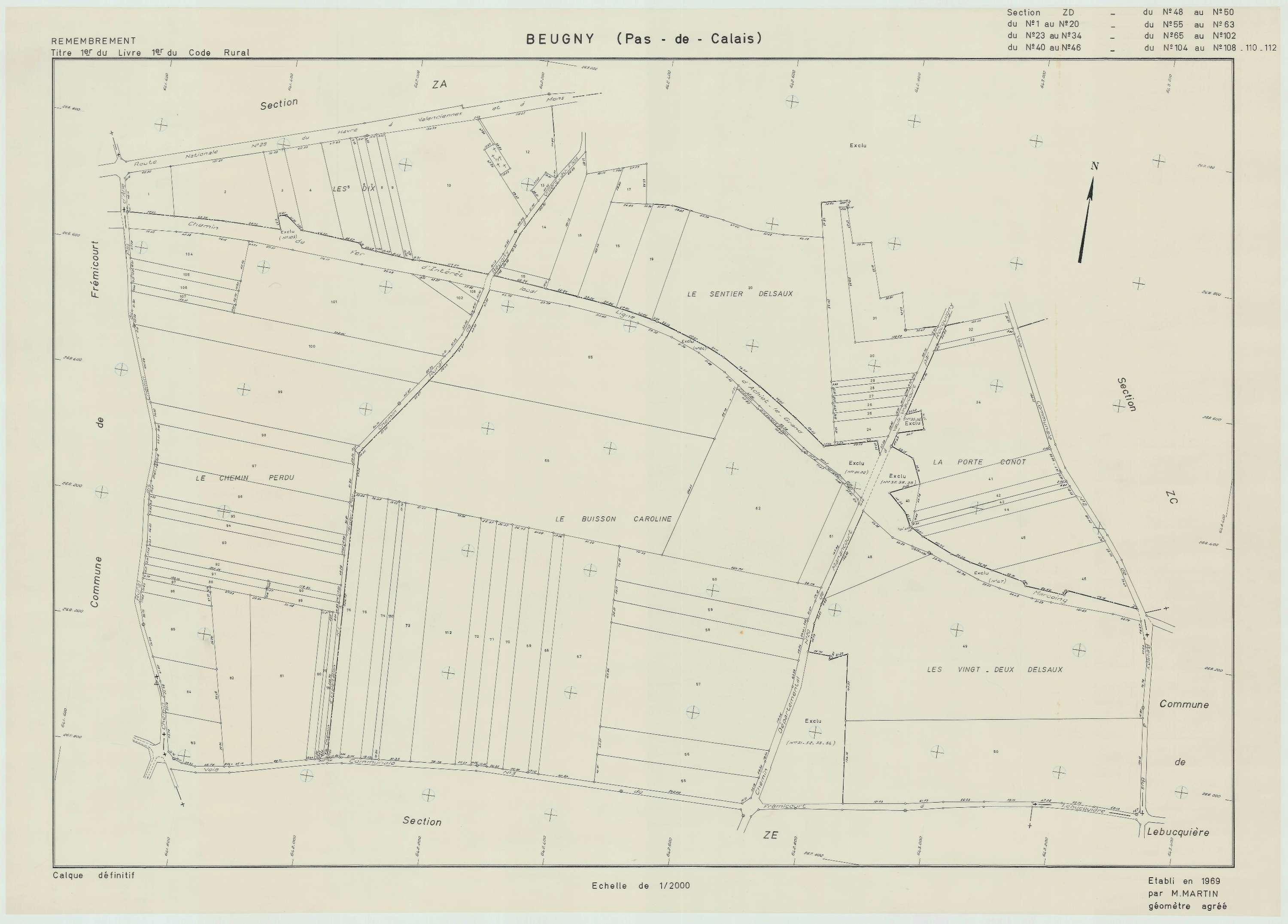 Beugny - Plan de remembrement : section ZD.