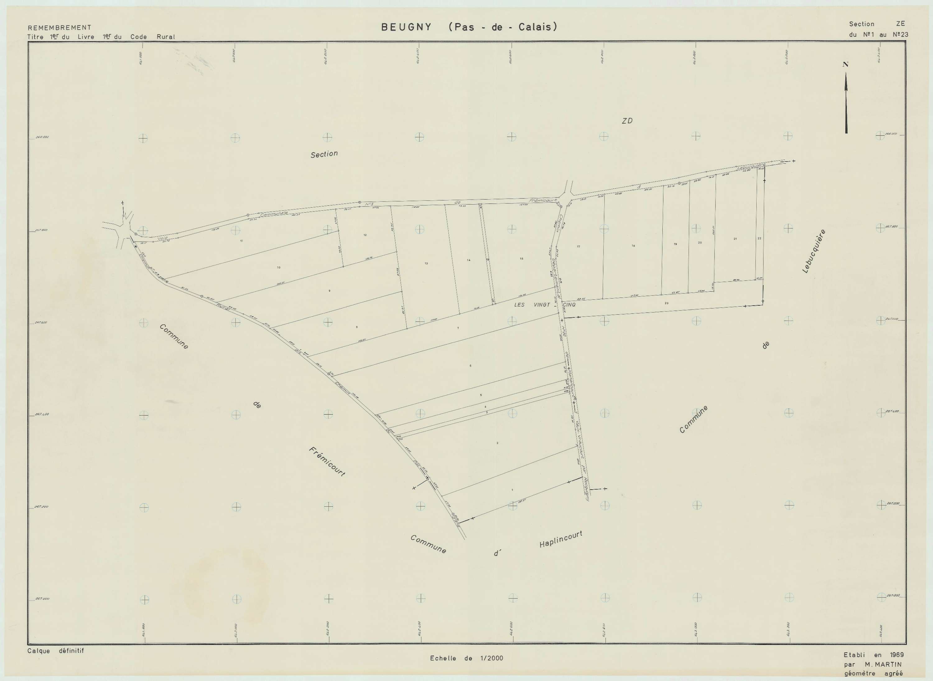Beugny - Plan de remembrement : section ZE.