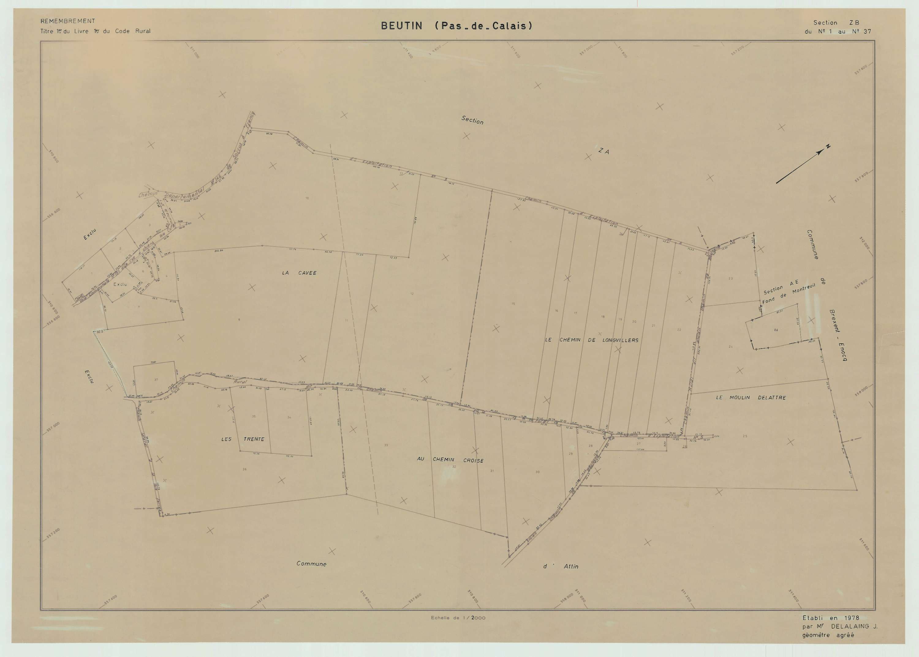 Beutin - Plan de remembrement : section ZB.