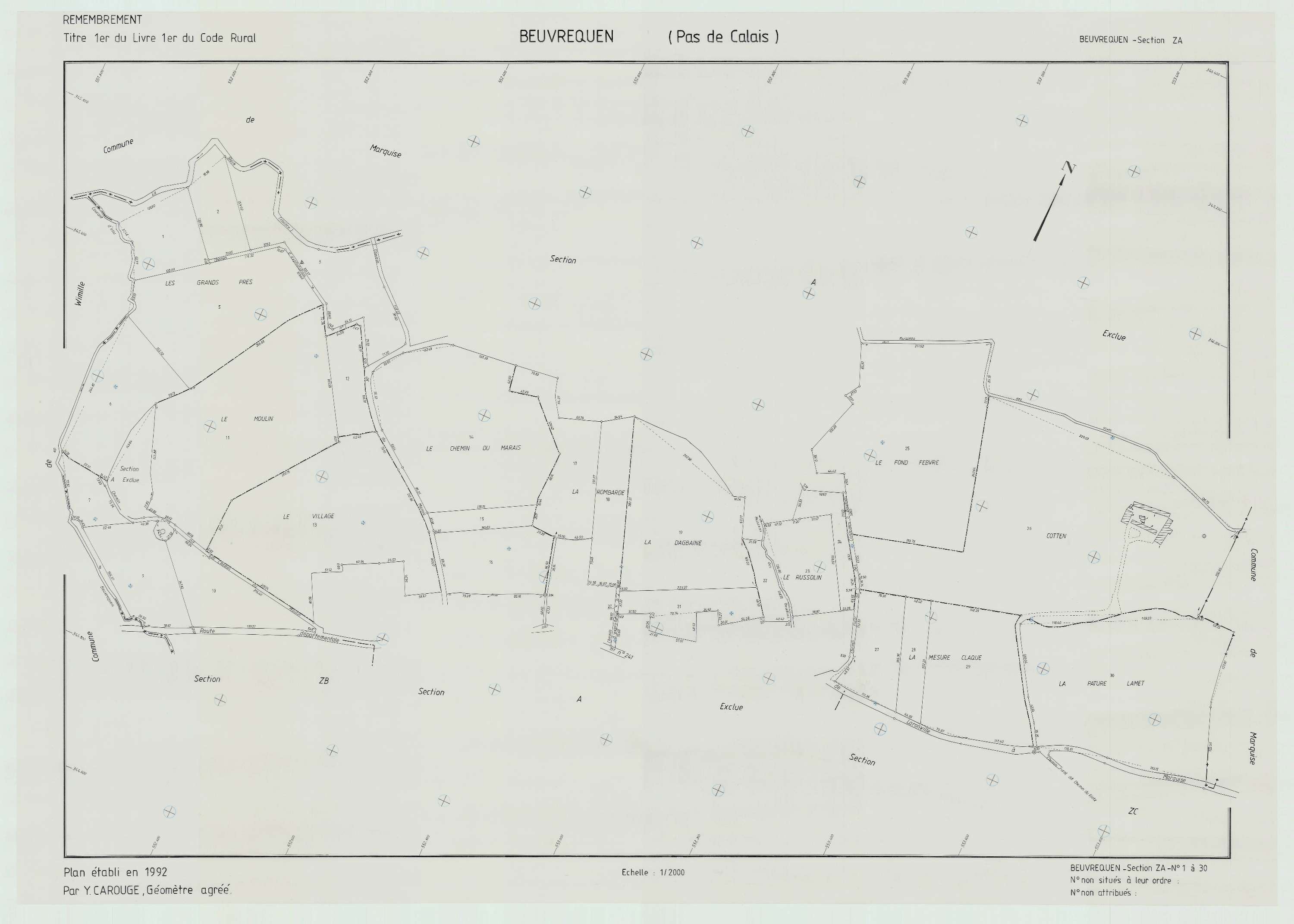 Beuvrequen - Plan de remembrement : section ZA.