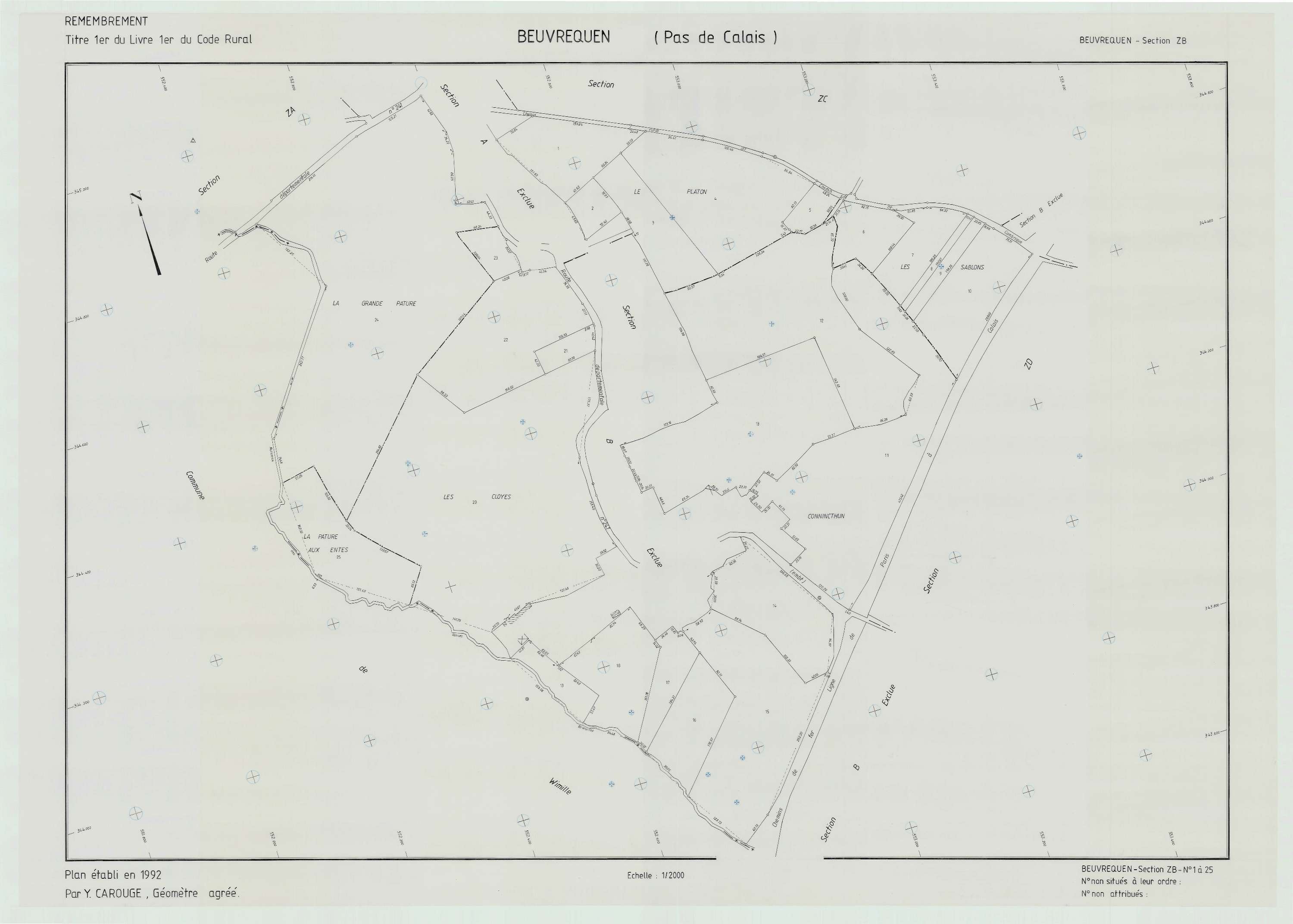 Beuvrequen - Plan de remembrement : section ZB.