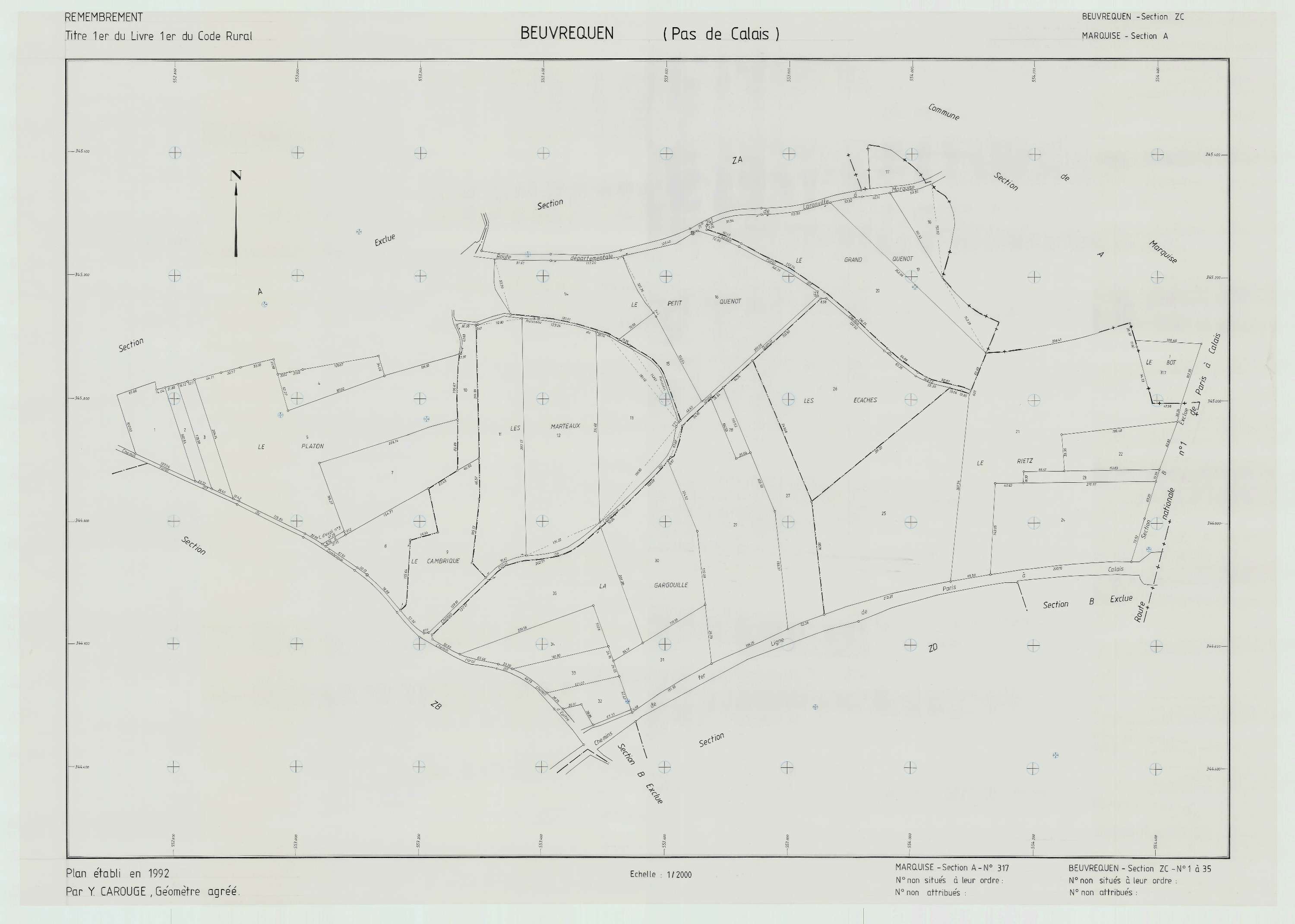 Beuvrequen - Plan de remembrement : section ZC.