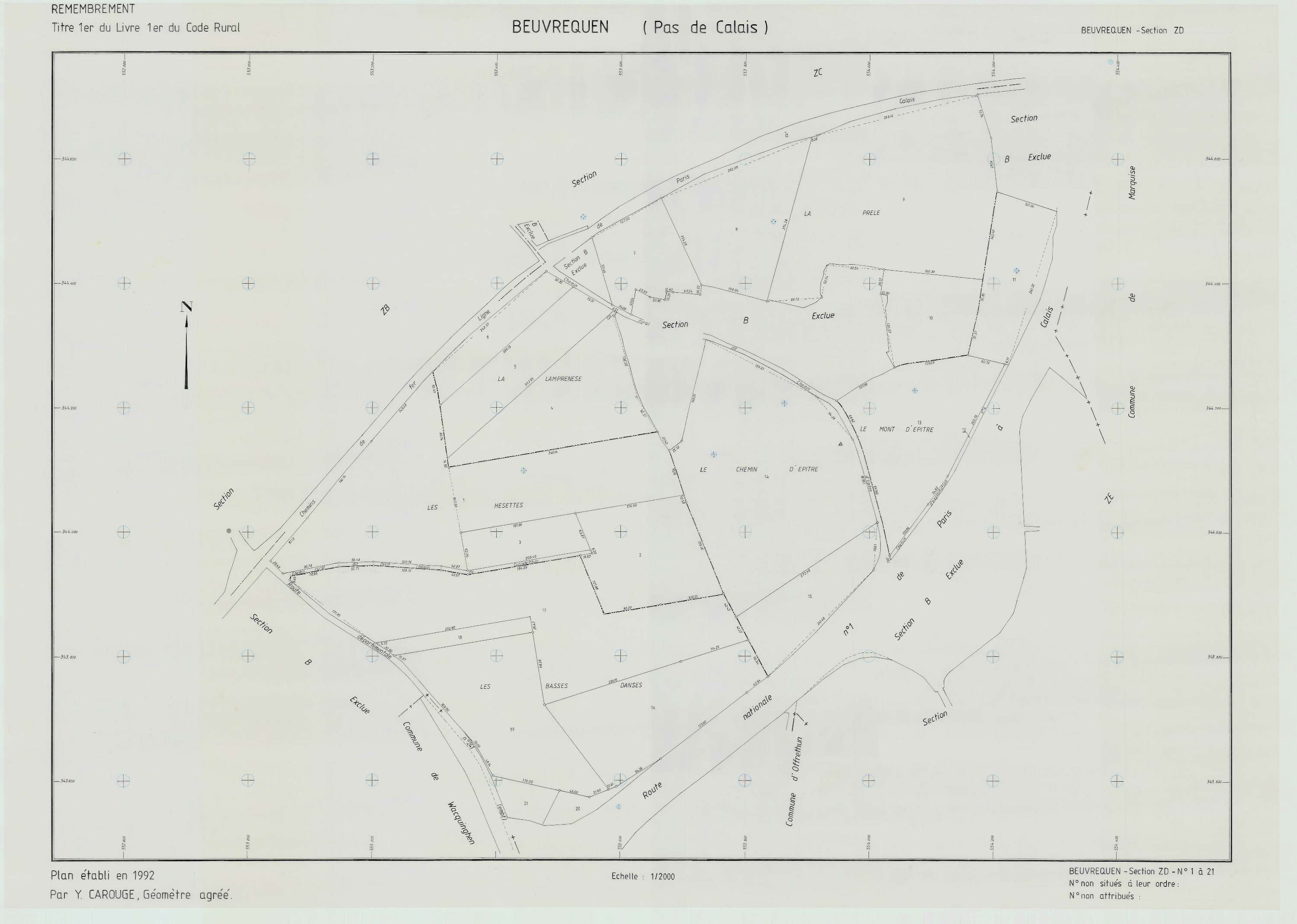 Beuvrequen - Plan de remembrement : section ZD.