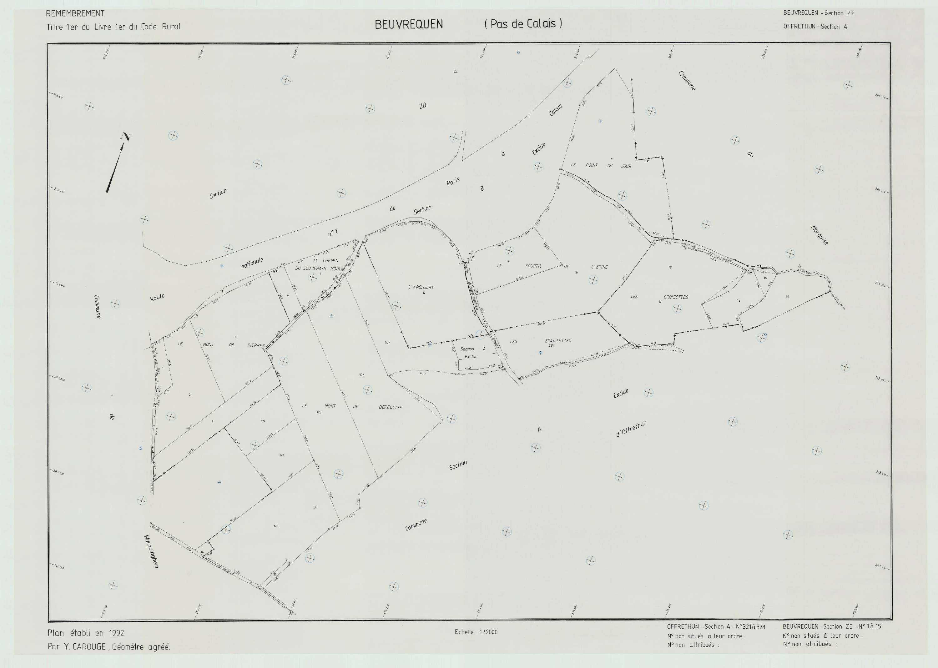 Beuvrequen - Plan de remembrement : section ZE.