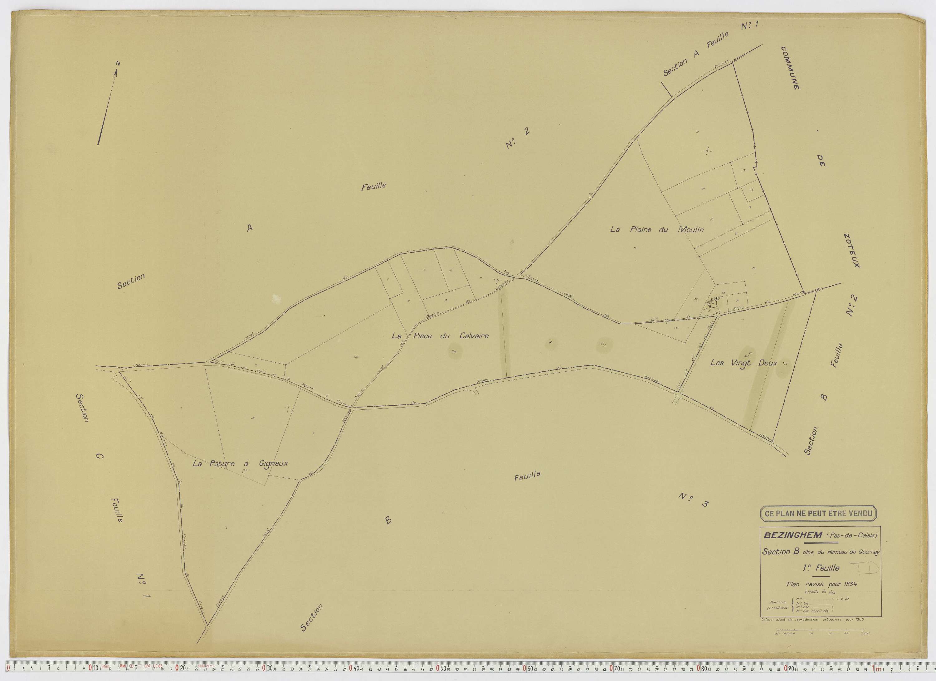 Bezinghem - Section B, feuille 1.