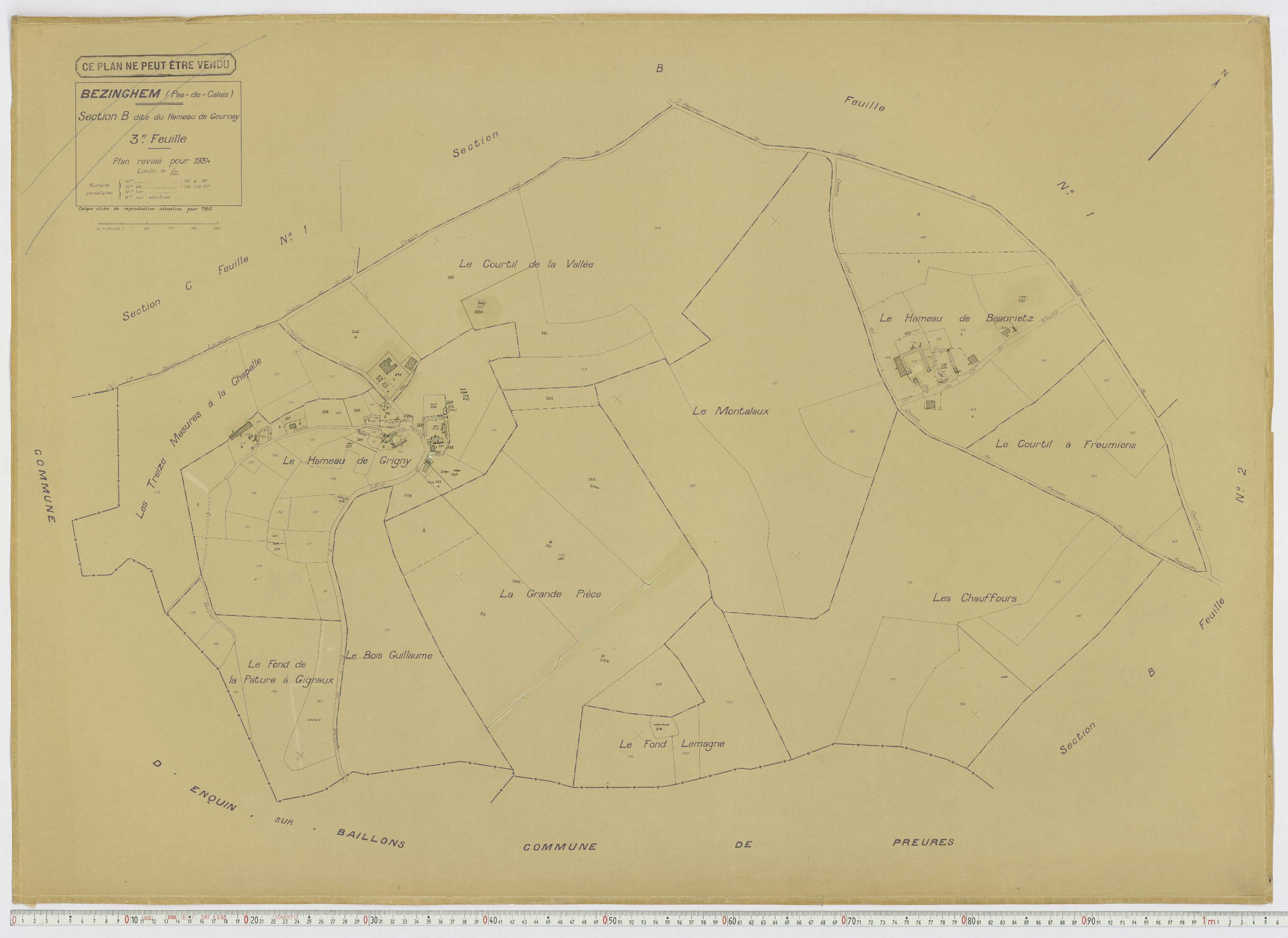 Bezinghem - Section B, feuille 3.