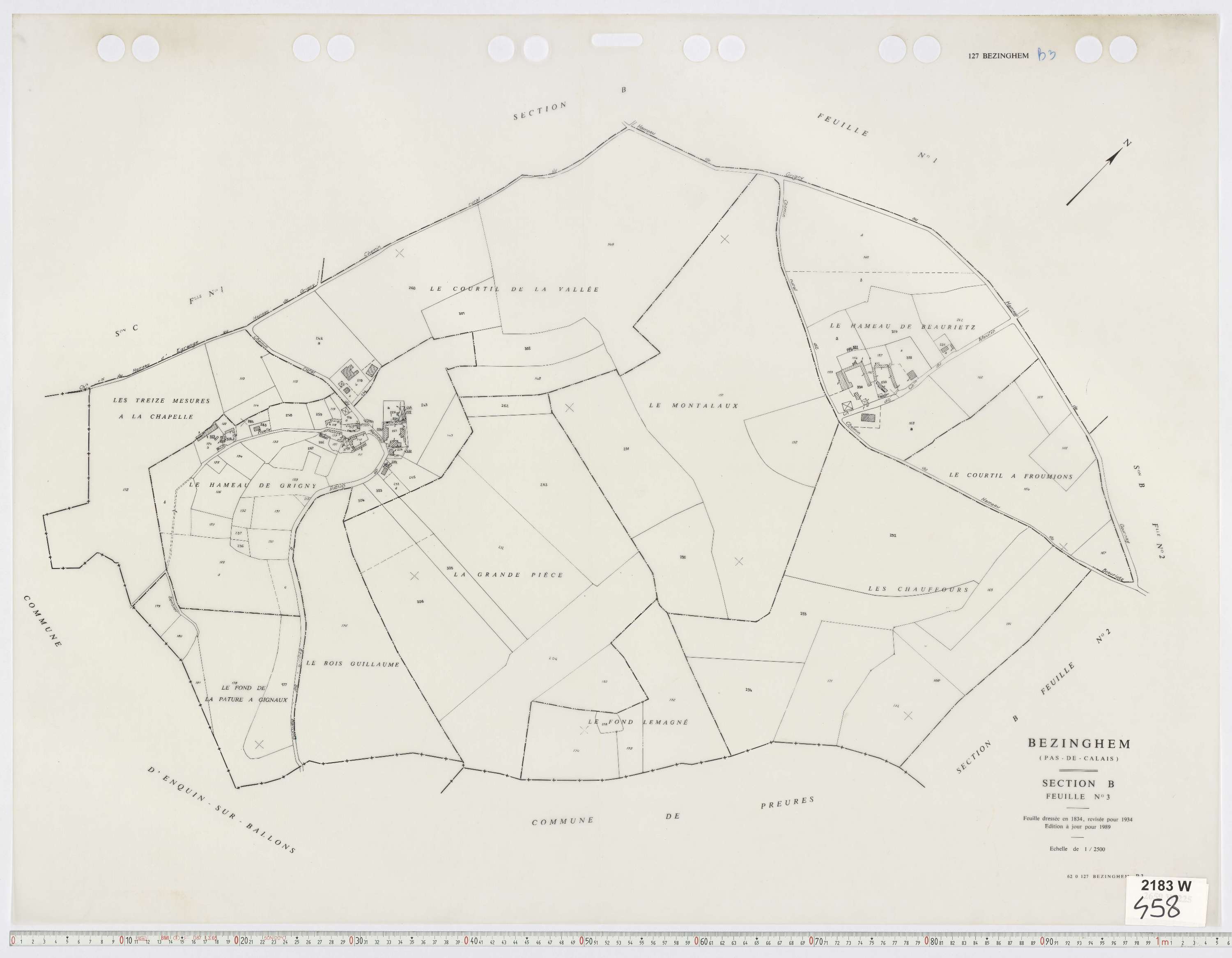 Bezinghem - Section B, feuille 3.