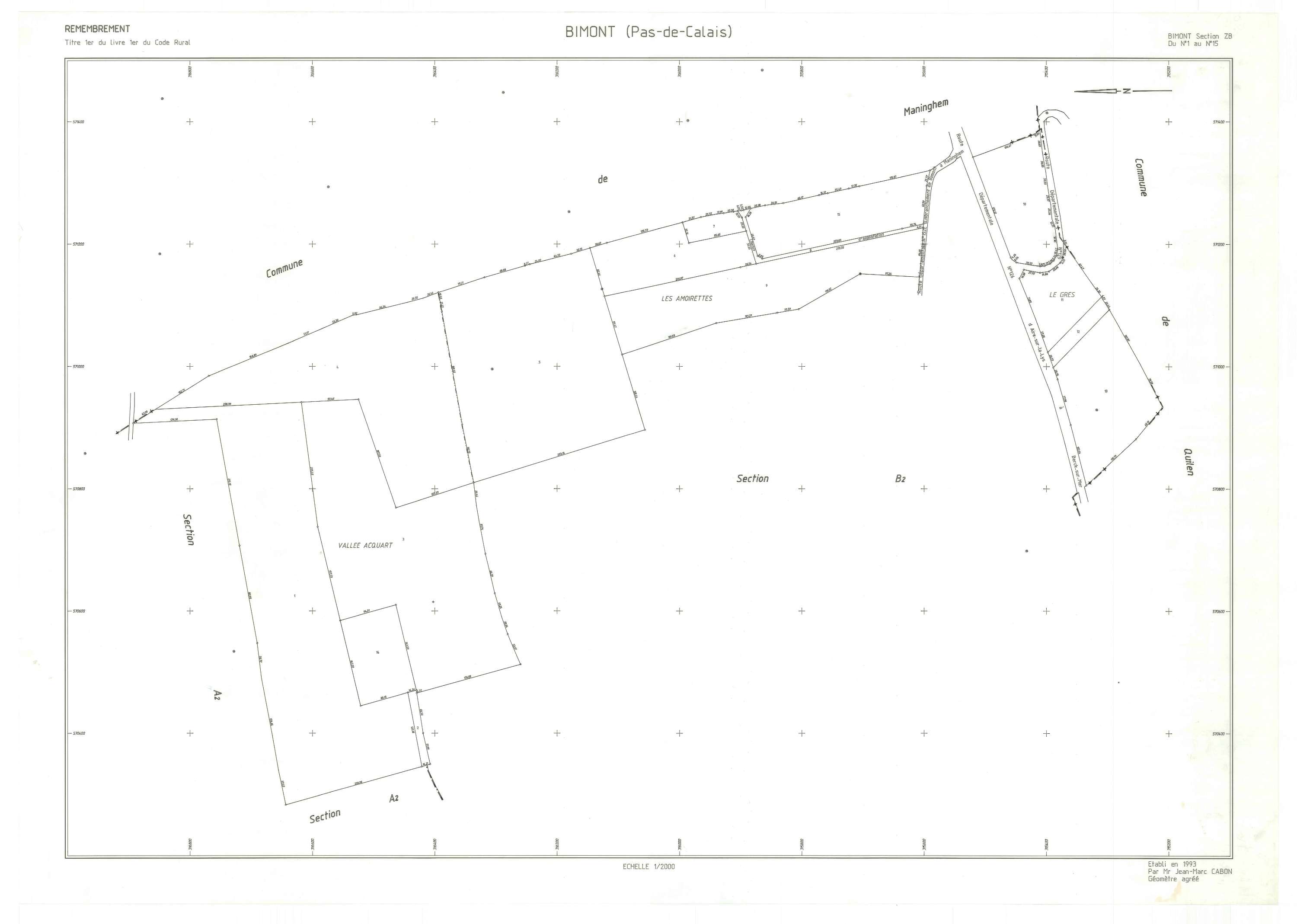 Bimont - Plan de remembrement : section ZB.