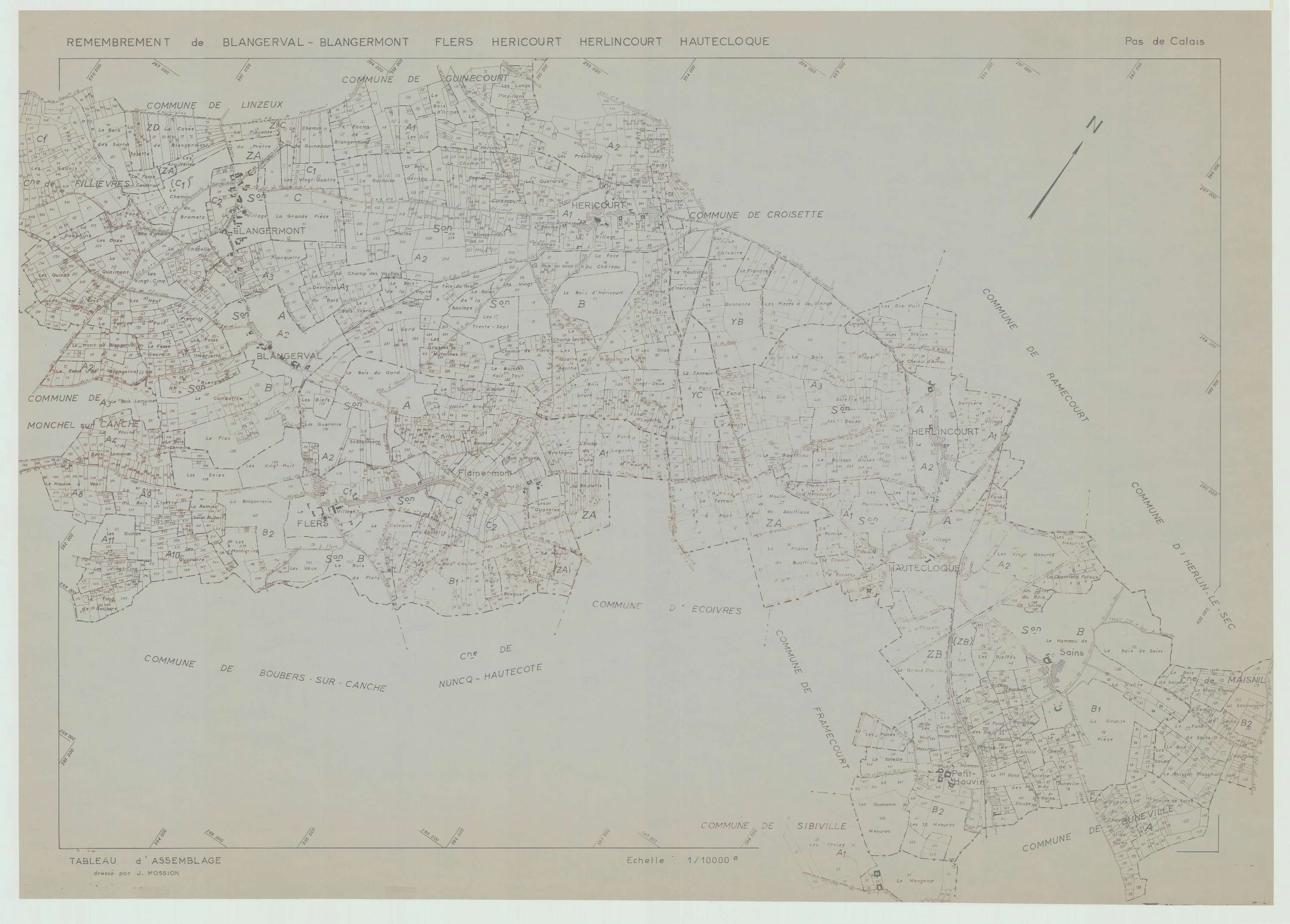 Blangerval-Blangermont - Plan cadastral : tableau d'assemblage postérieur au remembrement.