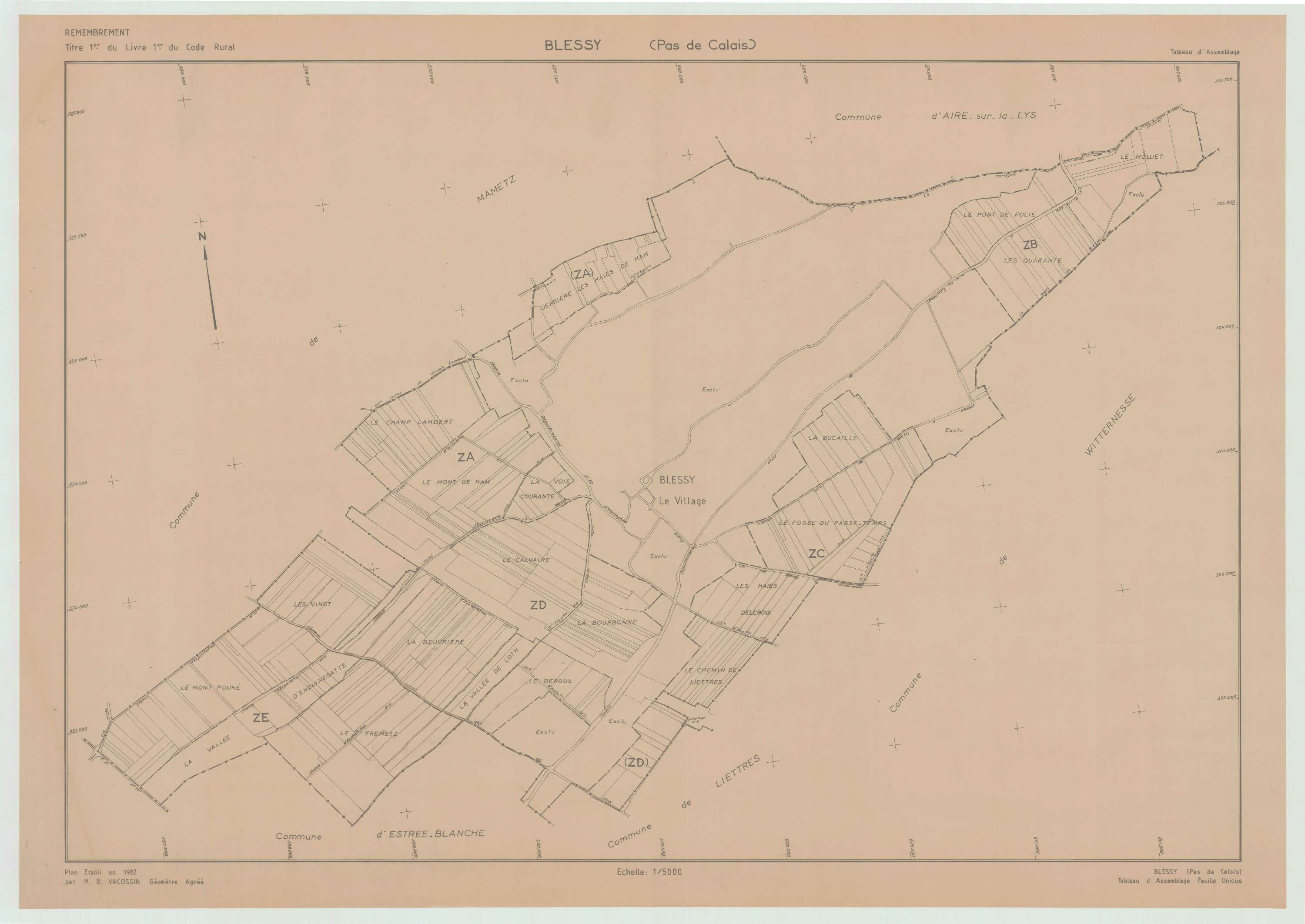 Blessy - Plan cadastral : tableau d'assemblage postérieur au remembrement.