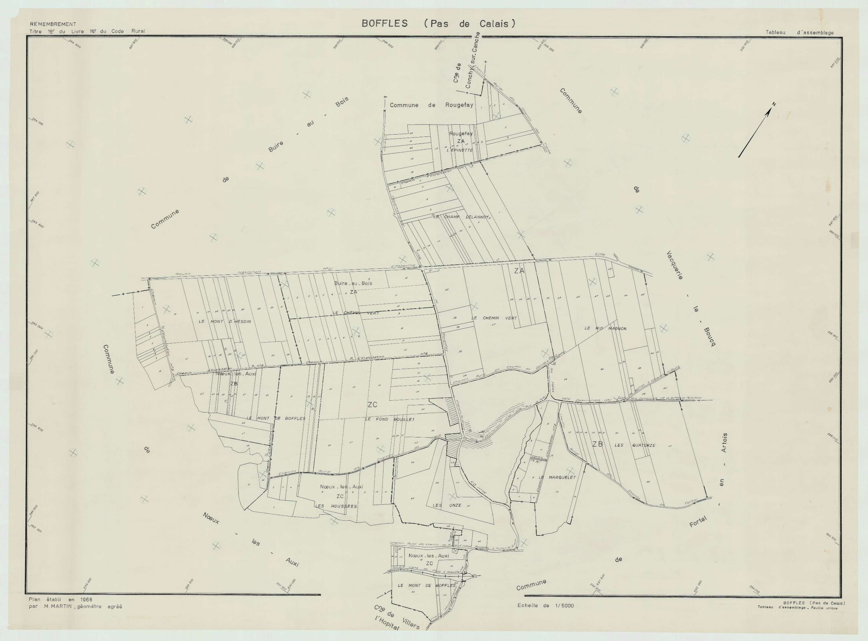 Boffles - Plan cadastral : tableau d'assemblage postérieur au remembrement.