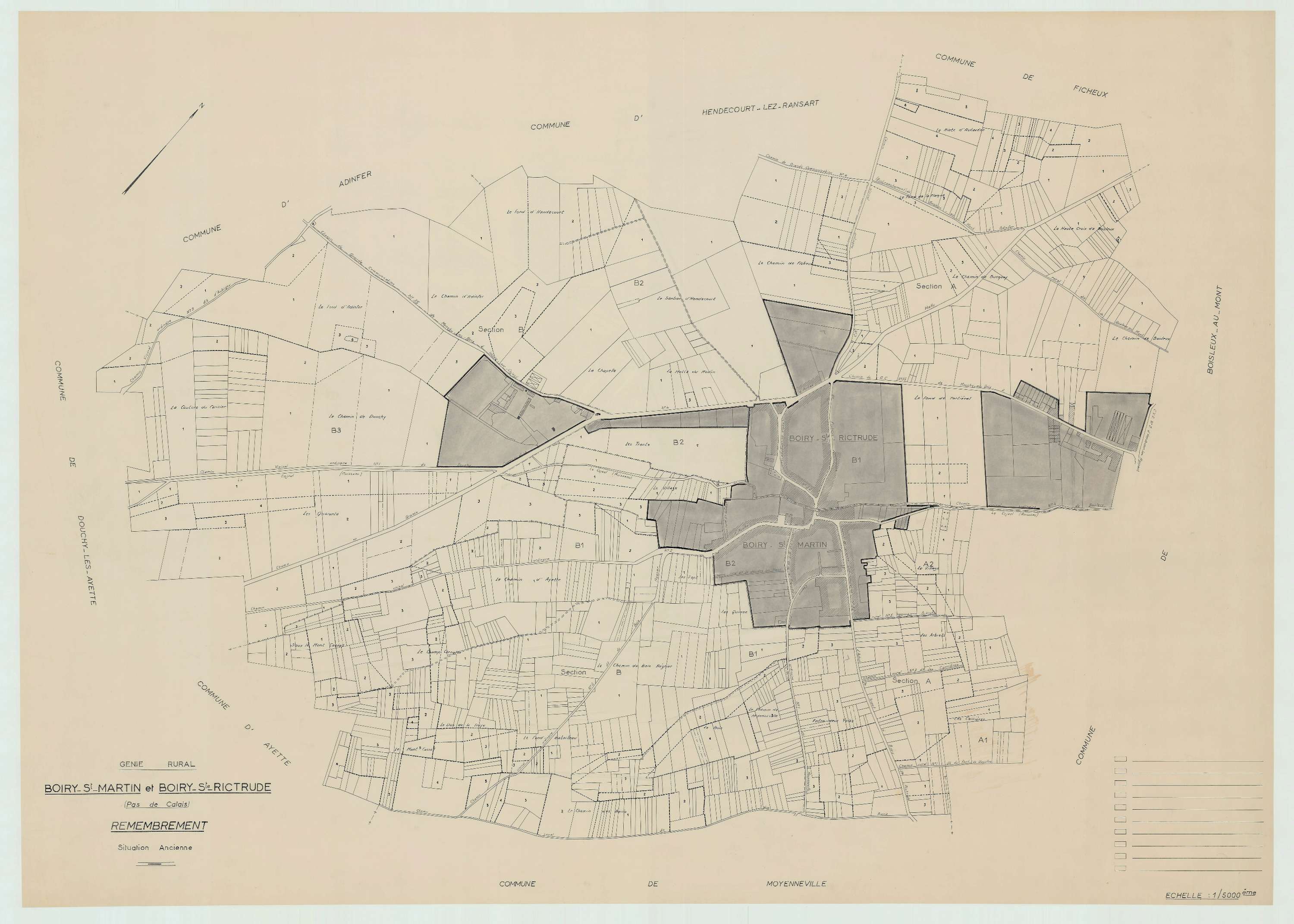 Boiry-Saint-Martin - Plan cadastral : tableau d'assemblage antérieur au remembrement.